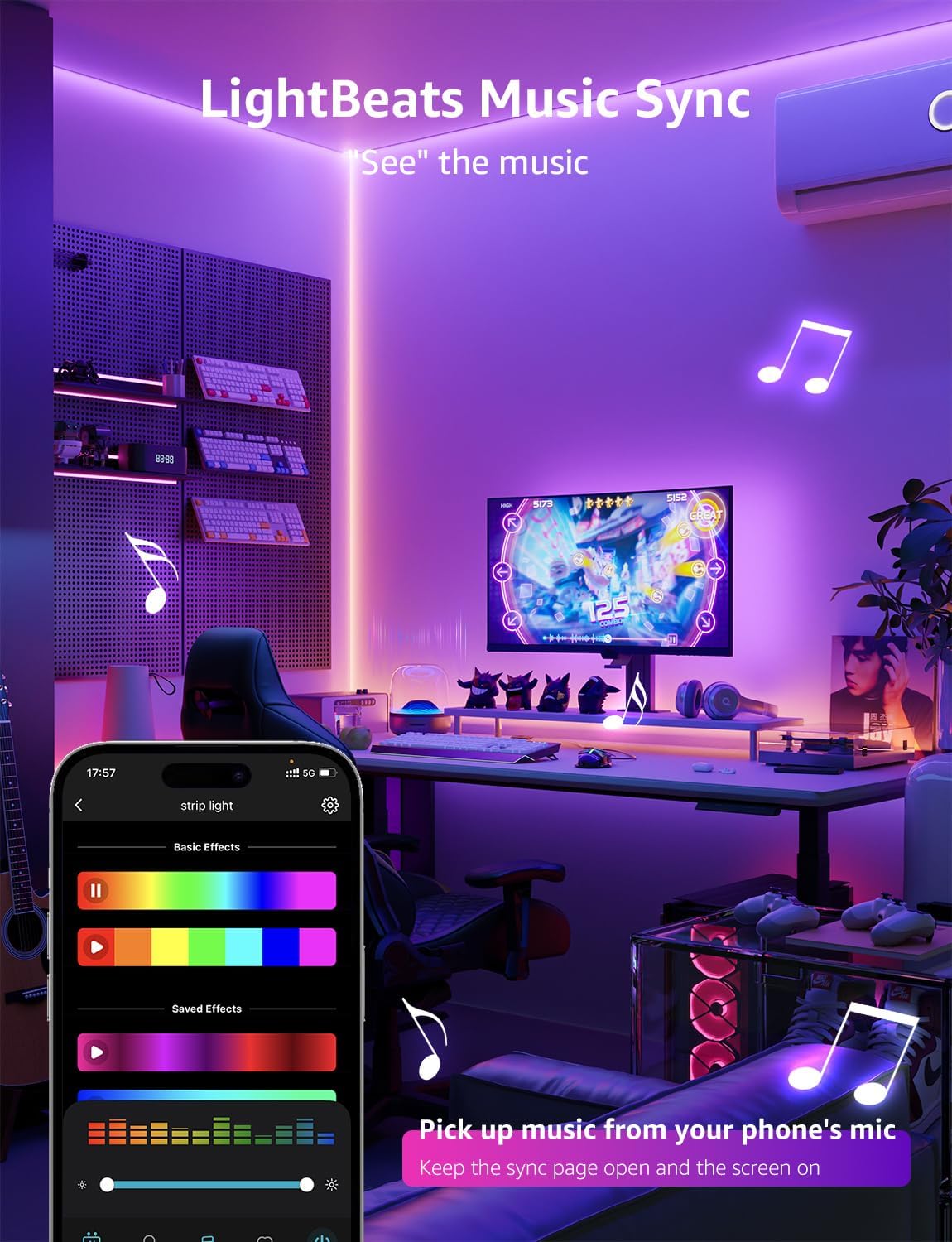Lepro SE1 AI Smart LED Strip Lights - 65.6ft RGB Color Changing Light Strips with APP Control, AI Generated Lighting, Music Sync, 2.4GHz Wi-Fi & Bluetooth LED Lights for Home Decor (No Remote)
