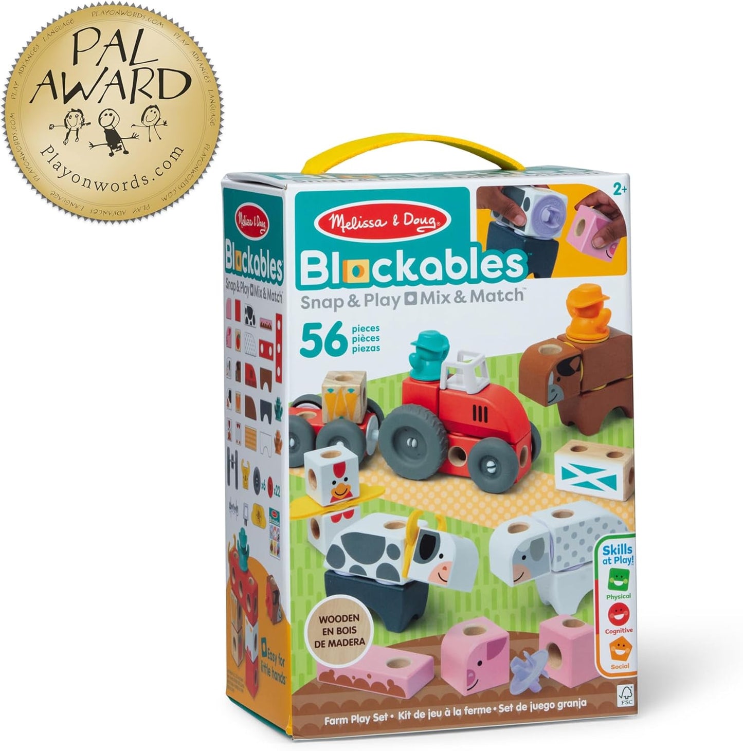 Melissa & Doug Blockables™ Farm Snap and Play, Mix and Match Connectable Wooden Building Blocks Play Set Toy for Preschool Boys and Girls (56 Pcs)