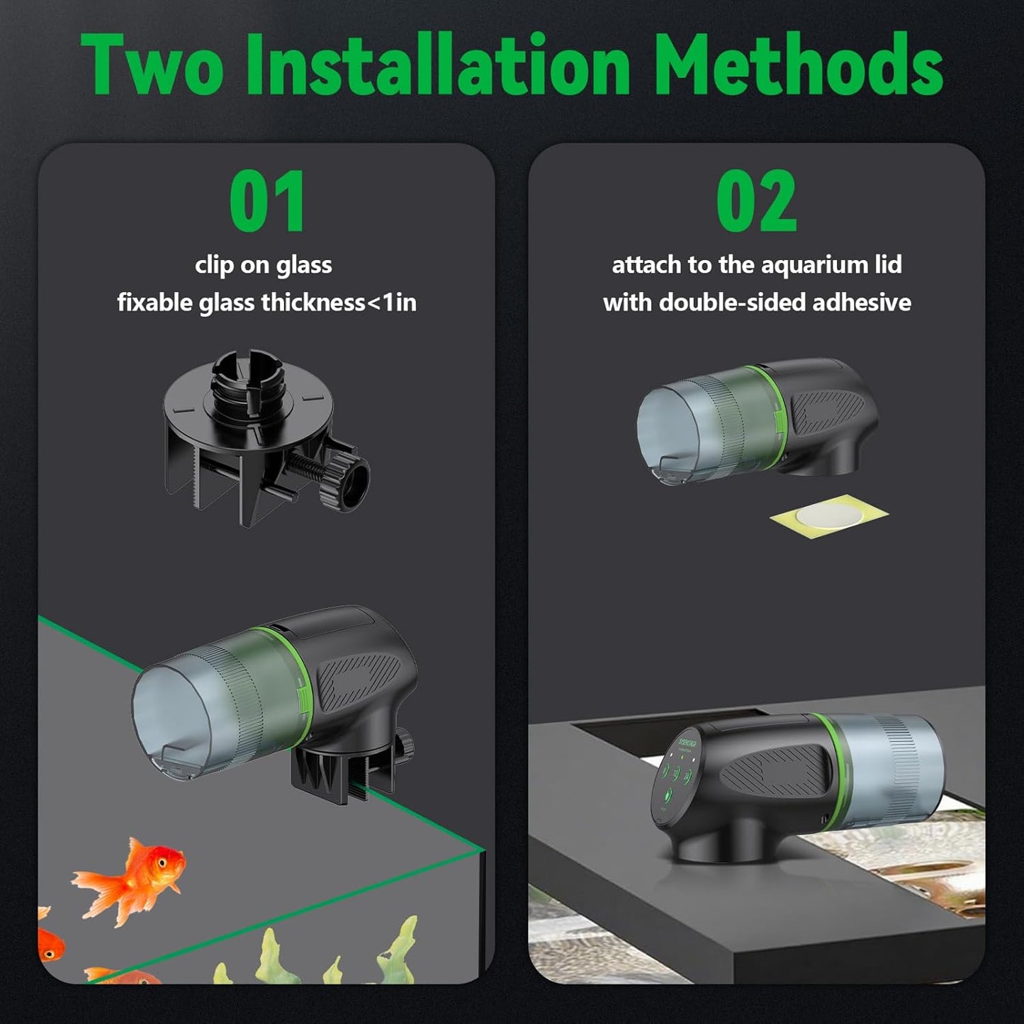 Automatic Fish Feeder for Aquarium, Auto Food Dispenser with Timer, 200 ml Fish Feeder for Pellets Granules & Strips, 360° Rotation Automatic Fishs Dispenser for Small Tank, Big Aquariums & Pond