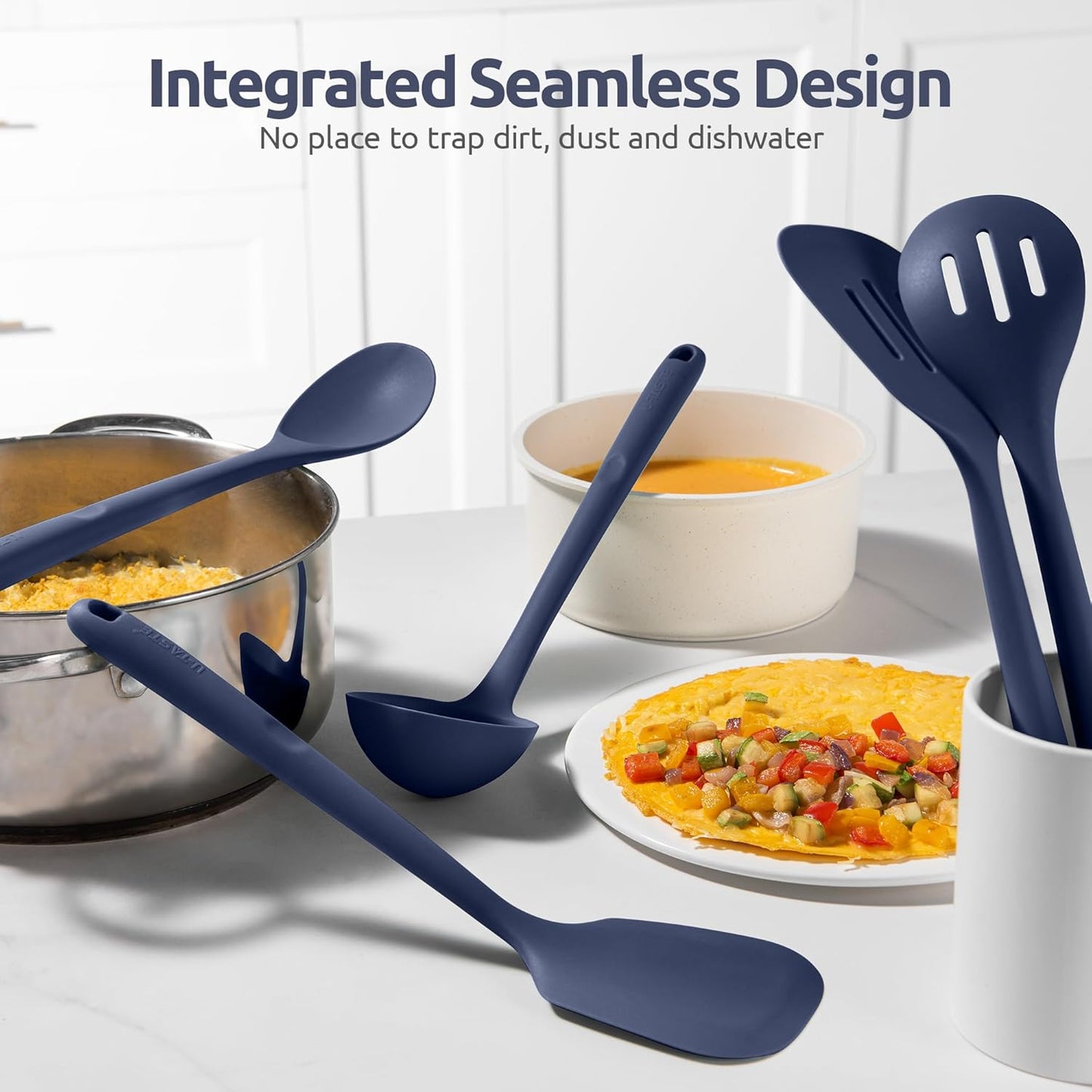 Silicone Kitchen Cooking Utensil Set: U-Taste High Heat Resistant 13.6in Kitchen Gadgets, BPA Free Non Stick Rubber Cook Accessories For Stir Frying, Serving, Basting, Mixing (5 Pieces, Midnight Blue)