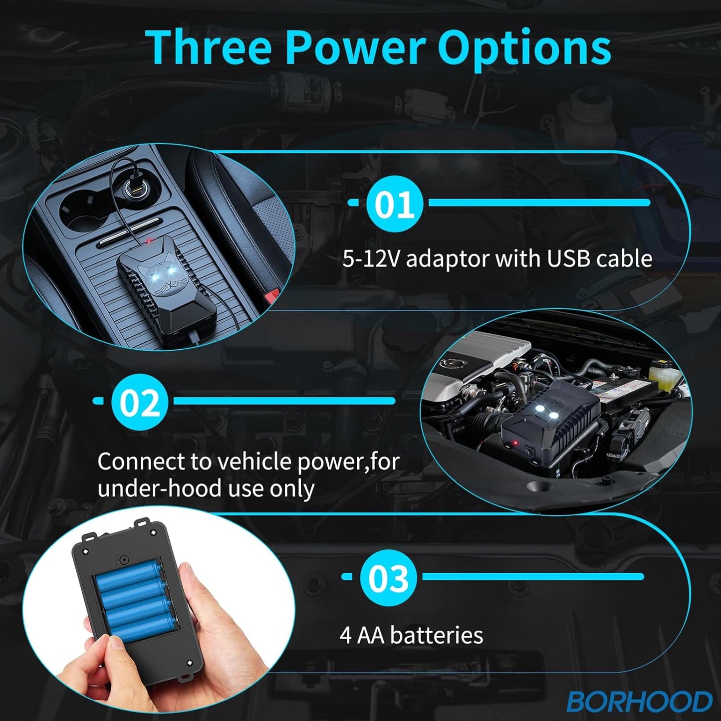 Ultrasonic Rodent Repellent, 2 Pack Plug-in Mouse Rat Pest Bat Squirrels Repellent for Car with Battery Powered Under Hood, Keep Mice Out of Cars Engines, Indoor, Garage, Storage Room-Black