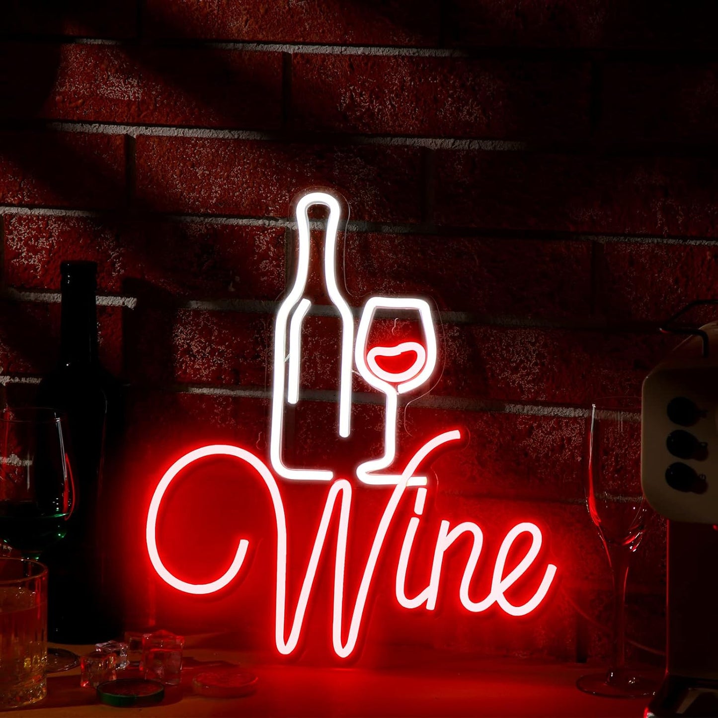 Woanger Red LED Wine Neon Signs for Wall Decor Bar Neon Signs Decor LED with USB Cable Wine Lovers Gifts Party Decoration for Pub Club Drink Shop Kitchen Home Restaurant Wall Art