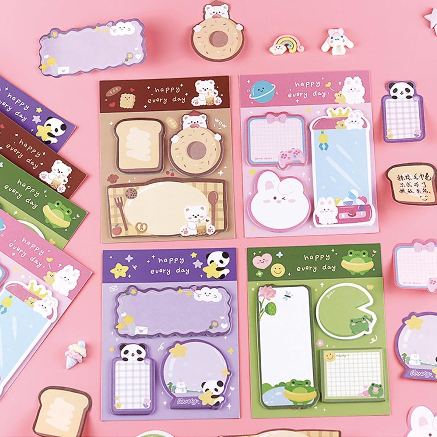 4 Pack Cute Sticky Notes Cartoon Animal Sticky Memo Pads Kawaii Small Self-Stick Memo Note Pad Office School Supplies (Cartoon-1)