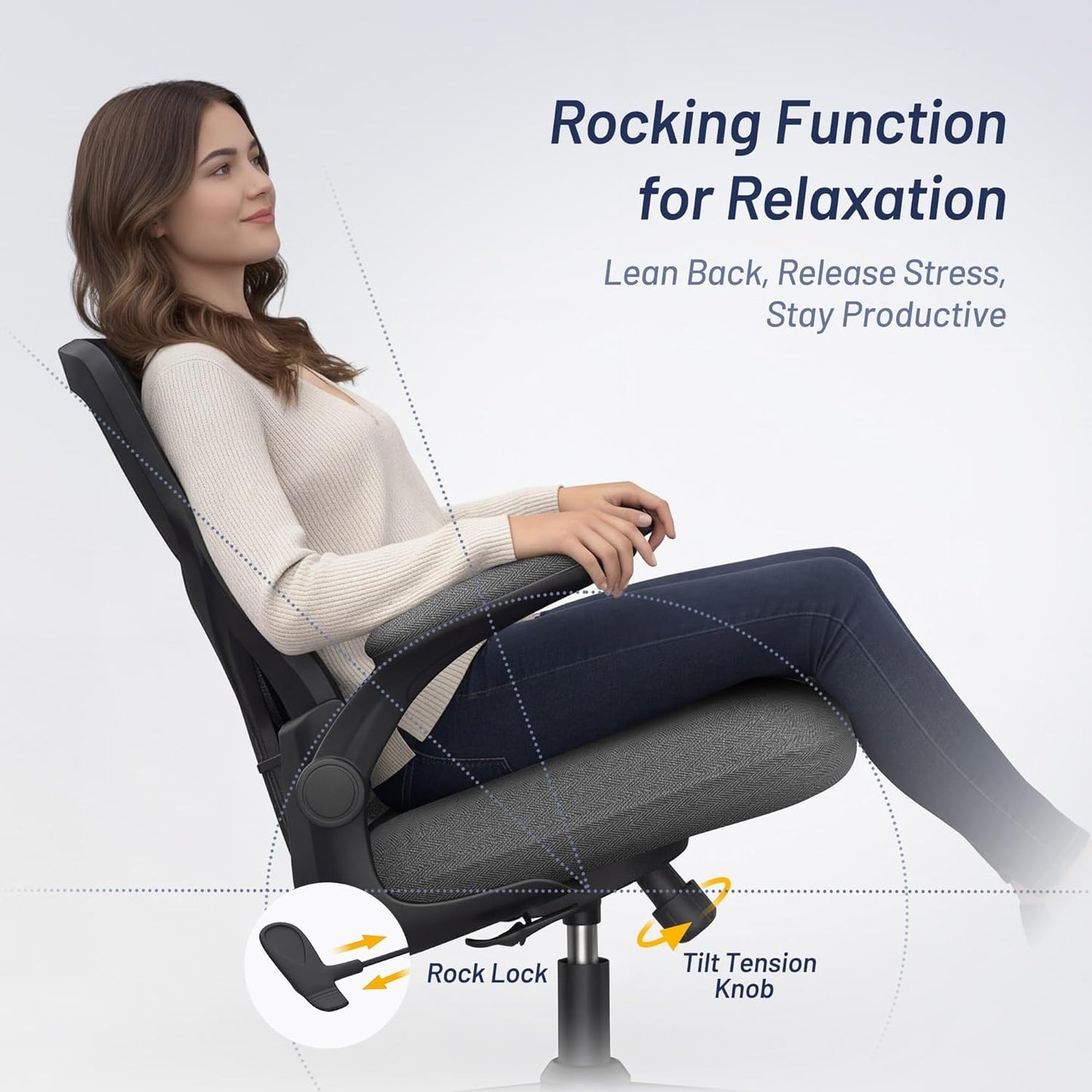 Office Desk Chair for Long Hours & Back Pain Relief – 4“ Thick Molded Foam Cushion, Enhanced Lumbar Support, Padded Flip-up Armrests, Ideal for Office or Study, Dark Gray