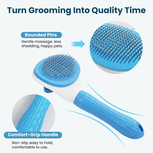 Analan 3-in-1 Pet Hair Remover & Grooming Set for Dogs & Cats – Self-Cleaning Brush for Shedding, Cat Brush, Metal Fur Remover for Couch Carpet & Car, and Rubber Tool for Clothes & Bedding