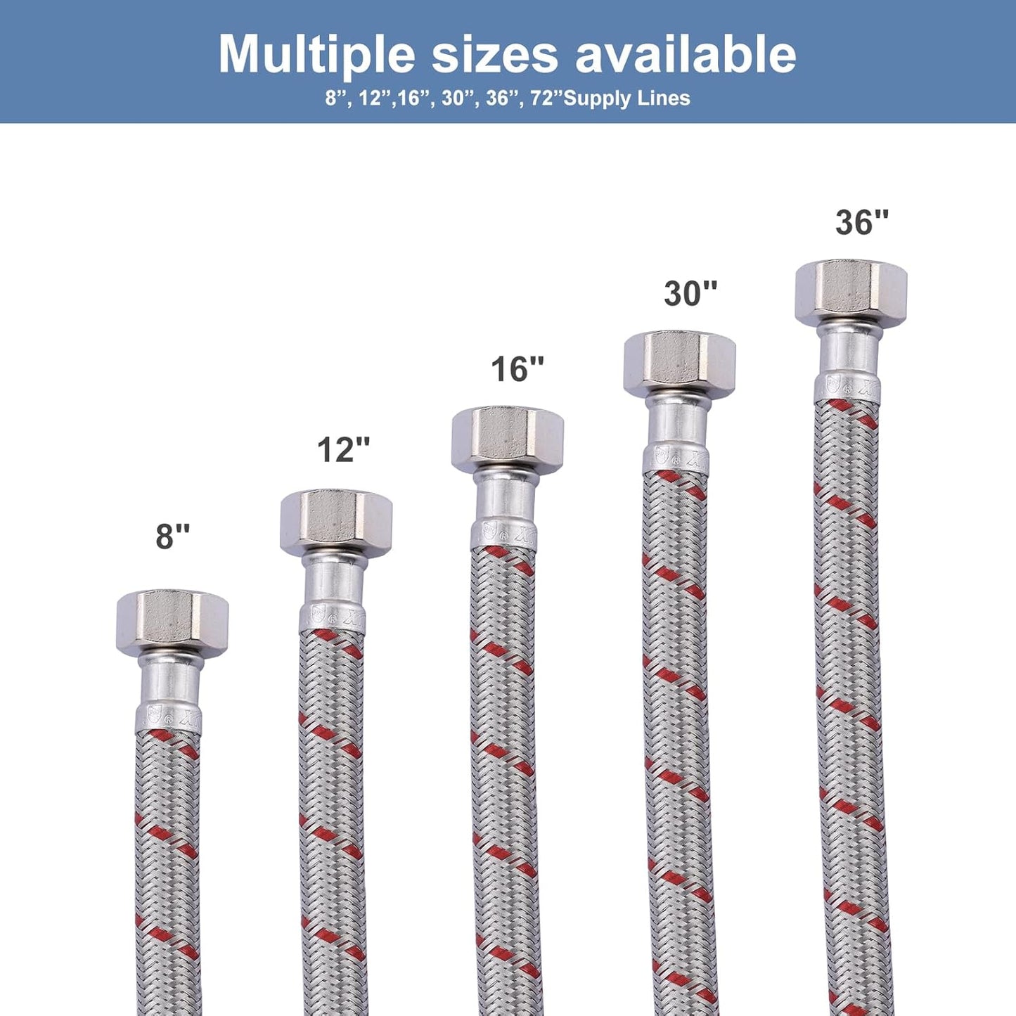 36 Inch Length Faucet Hose 1/2” to 1/2”, Braided Stainless Steel cUPC Supply Lines 1/2 Inch FIP x 1/2 Inch FIP Sink Hose Attachment for Faucet 1 Pair