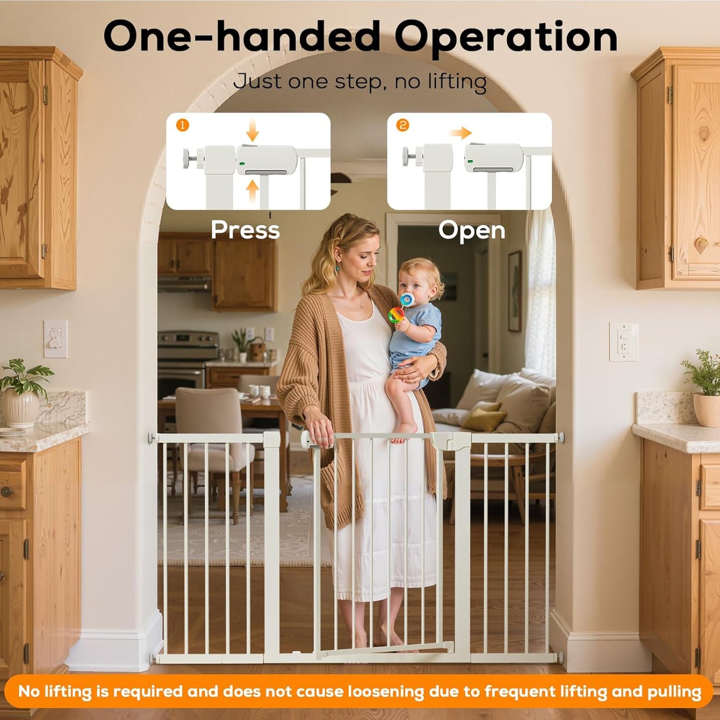 29.5-40.6" Magnetic Baby Gate for Stairs, Pressure Mounted Dog Gate Indoor, Auto Close Pet Gate for Doorways No Drilling, Easy Install Baby Essentials with Large Walk Thru Door, White