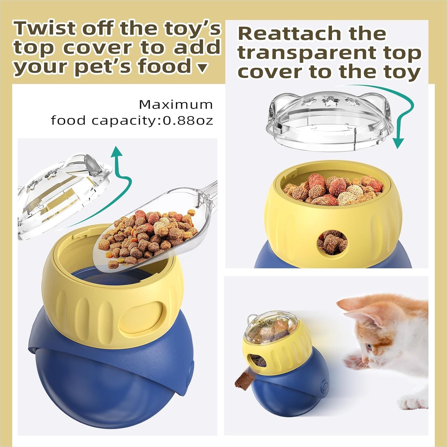 Interactive Cat Puzzle Toy - Adjustable Treat Dispensing Food Dispenser Slow Feeder Bowls, Boredom Busters for Cat to Keep Them Engaged and Busy