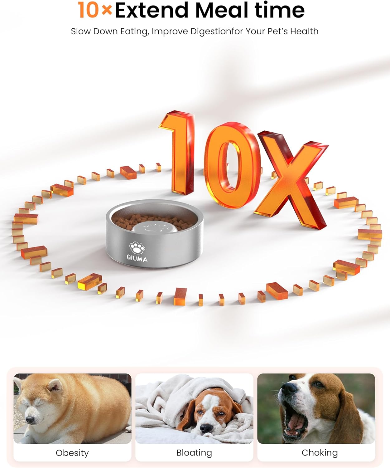 Slow Feeder Dog Bowls Stainless Steel, Food-Grade 304 Dog Slow Feeder Bowl 2 Cups Capacity, Heavy Duty Double-Layer with Non-Slip Base, Pet Puzzle Bowl for Small & Medium Dogs (Silver)