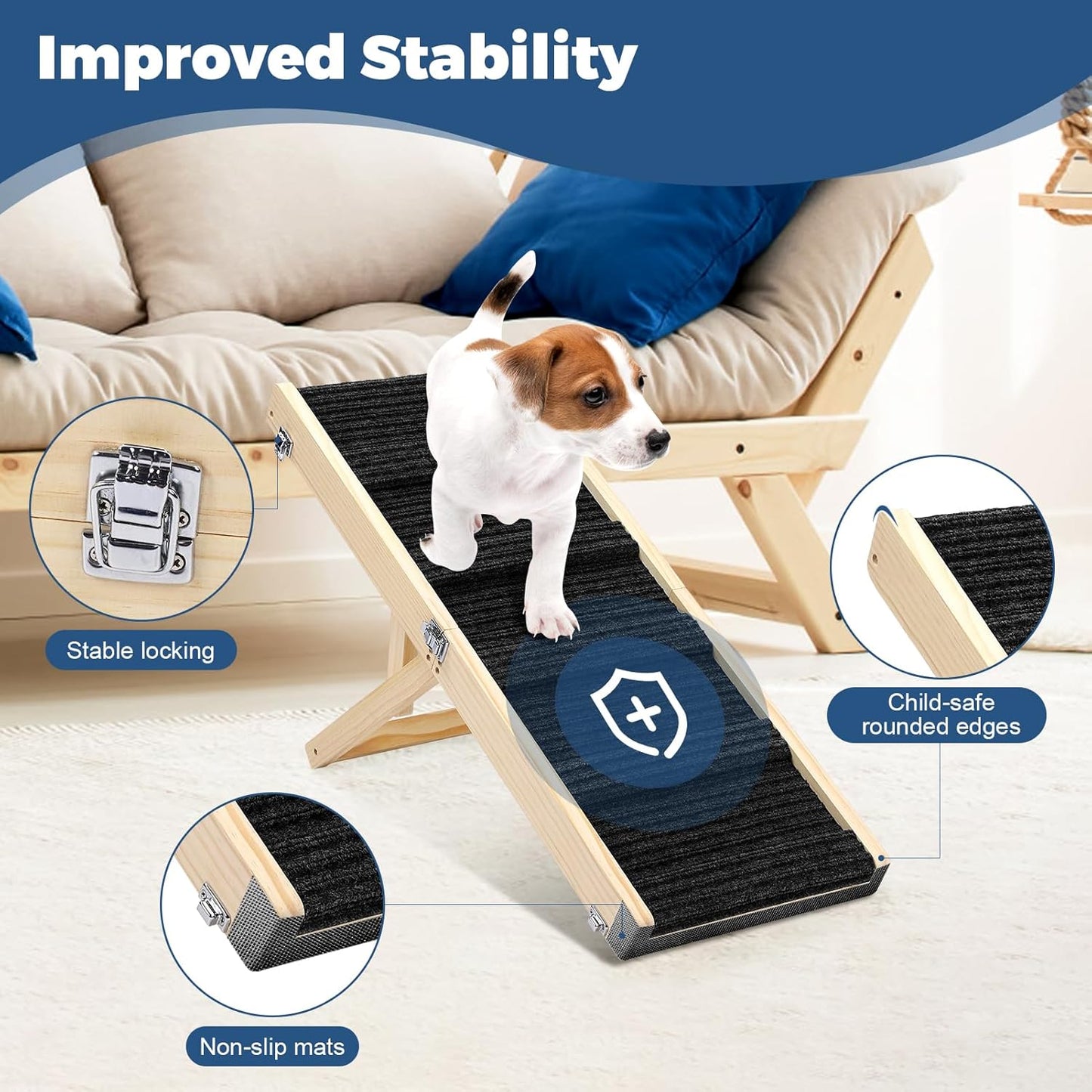 Small Dog Ramp, Dog Ramp for Bed, 13.7" W Foldable Pet Ramps for Small Dogs to Get on Couch Car - Adjustable from 10" to 19"- 32" Long with Non-Slip Mat for Dog Cat Climbing