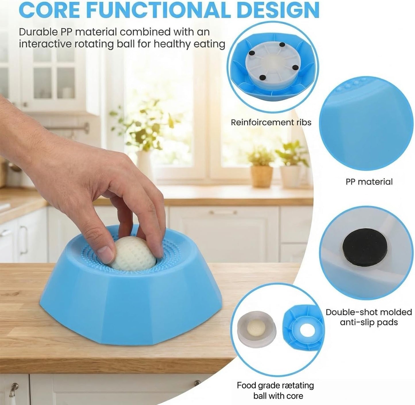 Slow Feeders with Non-Slip Base for Dogs & Cats, Interactive Entertained Ball-in for Liquid Treat and Anxieties Relief, Easy to Clean, Keep Your Pets Busy