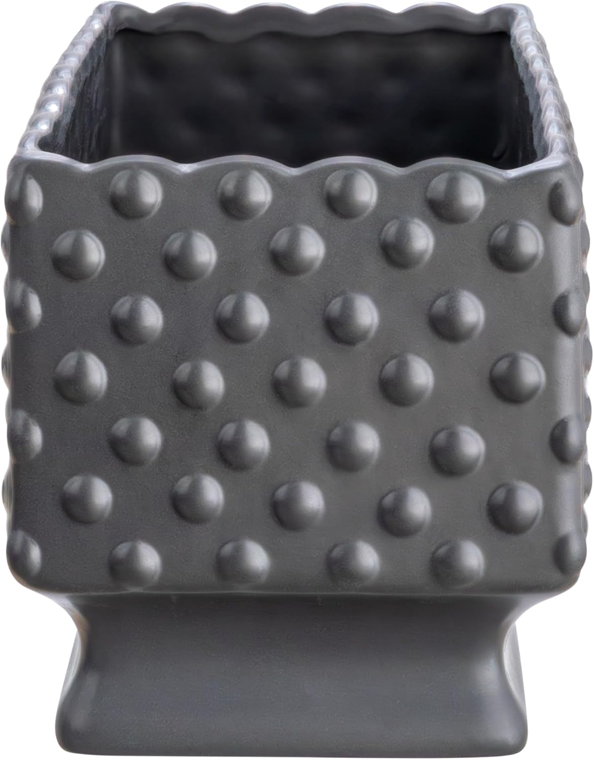 Creative Co-Op Ceramic Hobnail Planter with Scalloped Edge and Polka Dots, Black
