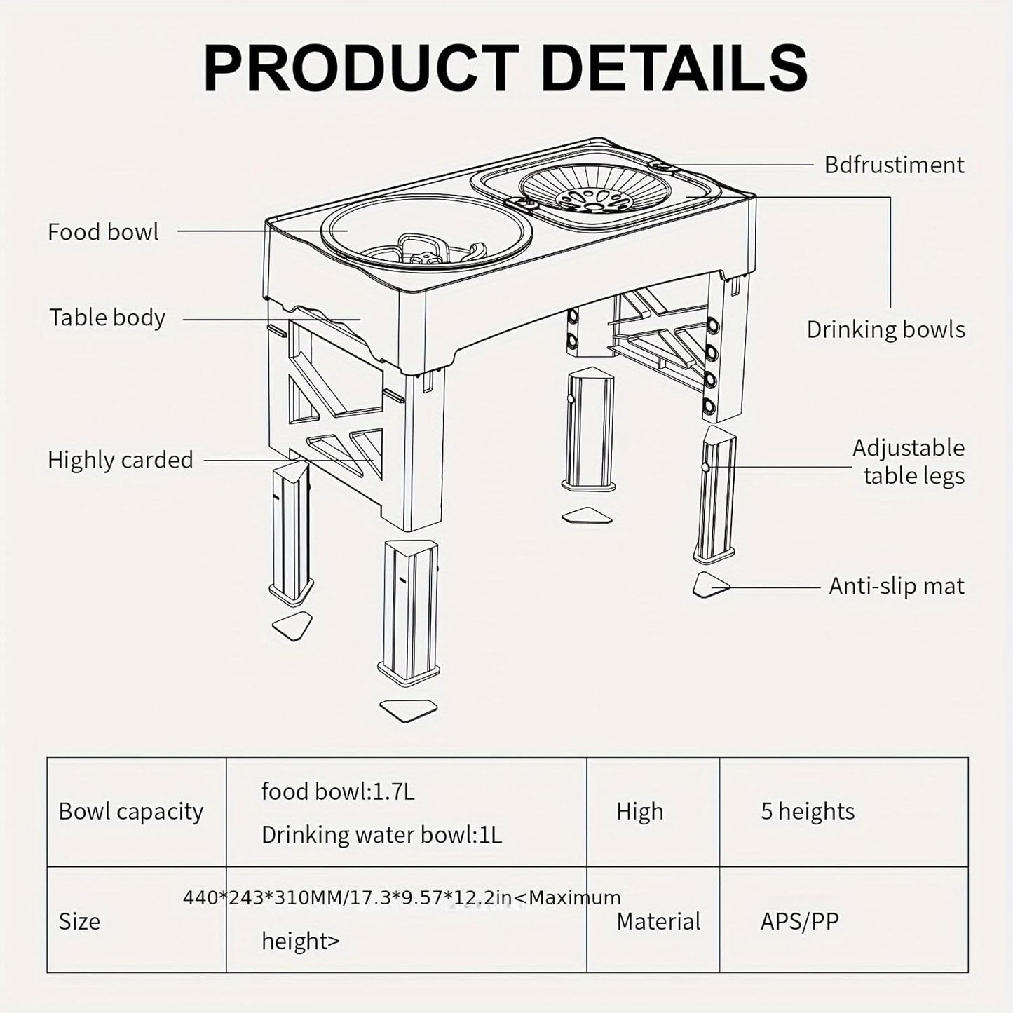 Kaiyue 2-in-1 Elevated Slow Feeder Dog Bowls Stand with No Spill Water Bowl, 5 Height Adjustable Raised Dog Bowls ，Non-Skid Pet Food Feeding Set for Small to Large Dogs