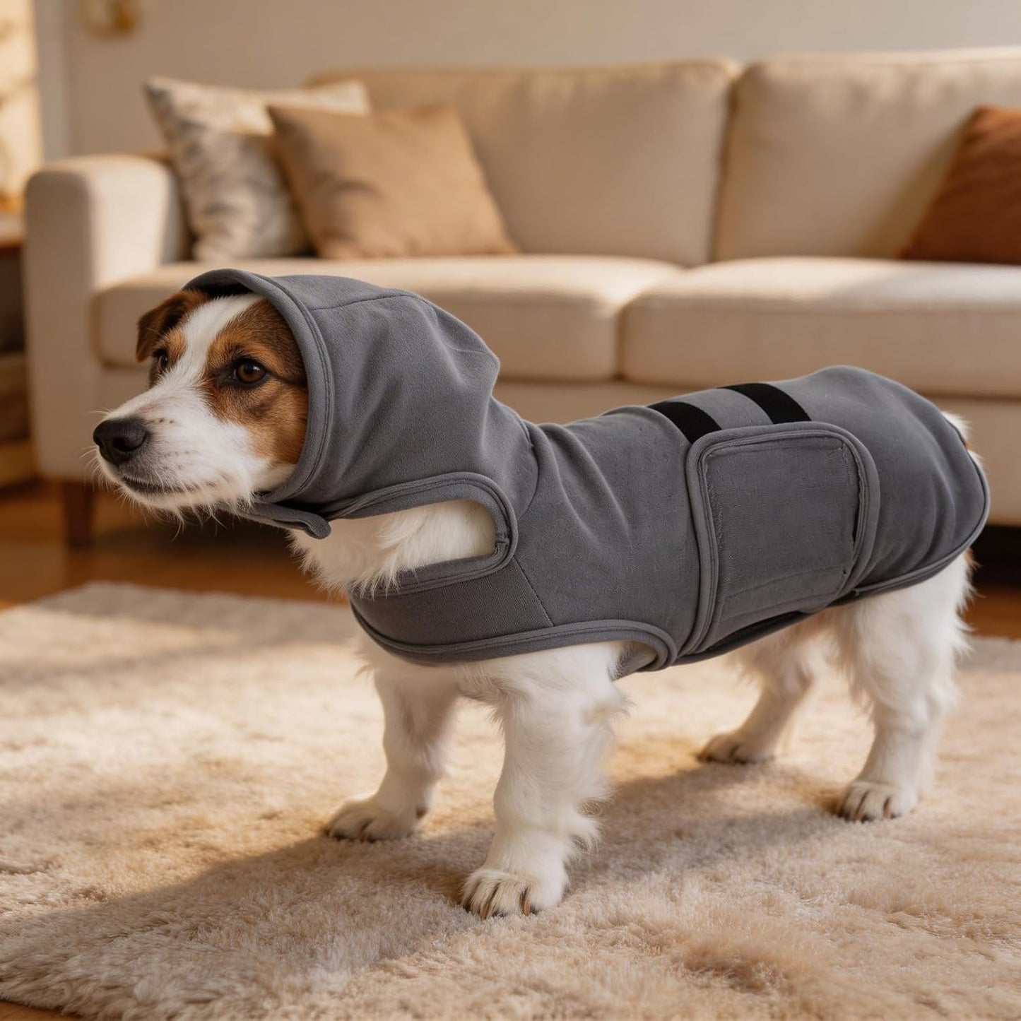 Dog Anxiety Vest Thunder Jacket for Dogs Cats Small Medium Breeds Weighted Vest with Hood pet Outfit Clothes Keep wrap Calming Vest Gray L