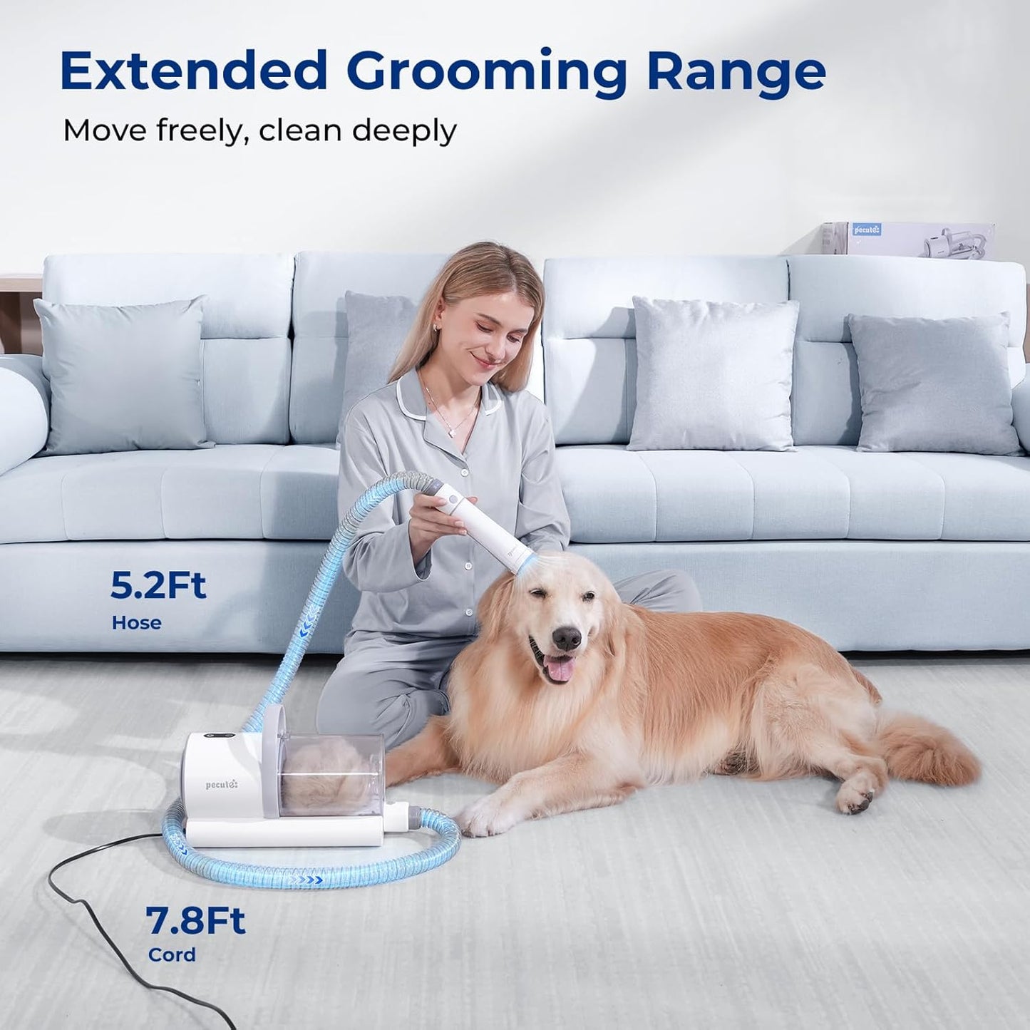 Pecute Dog Grooming Vacuum for Heavy Shedding, Quiet(55dB) 4-in-1 Pet Grooming Kit for Nervous Dogs & Cats, 12000Pa Dog Vacuum Brush for Shedding with Clipper, 1.5L Dust Cup, Home Grooming & Cleaning