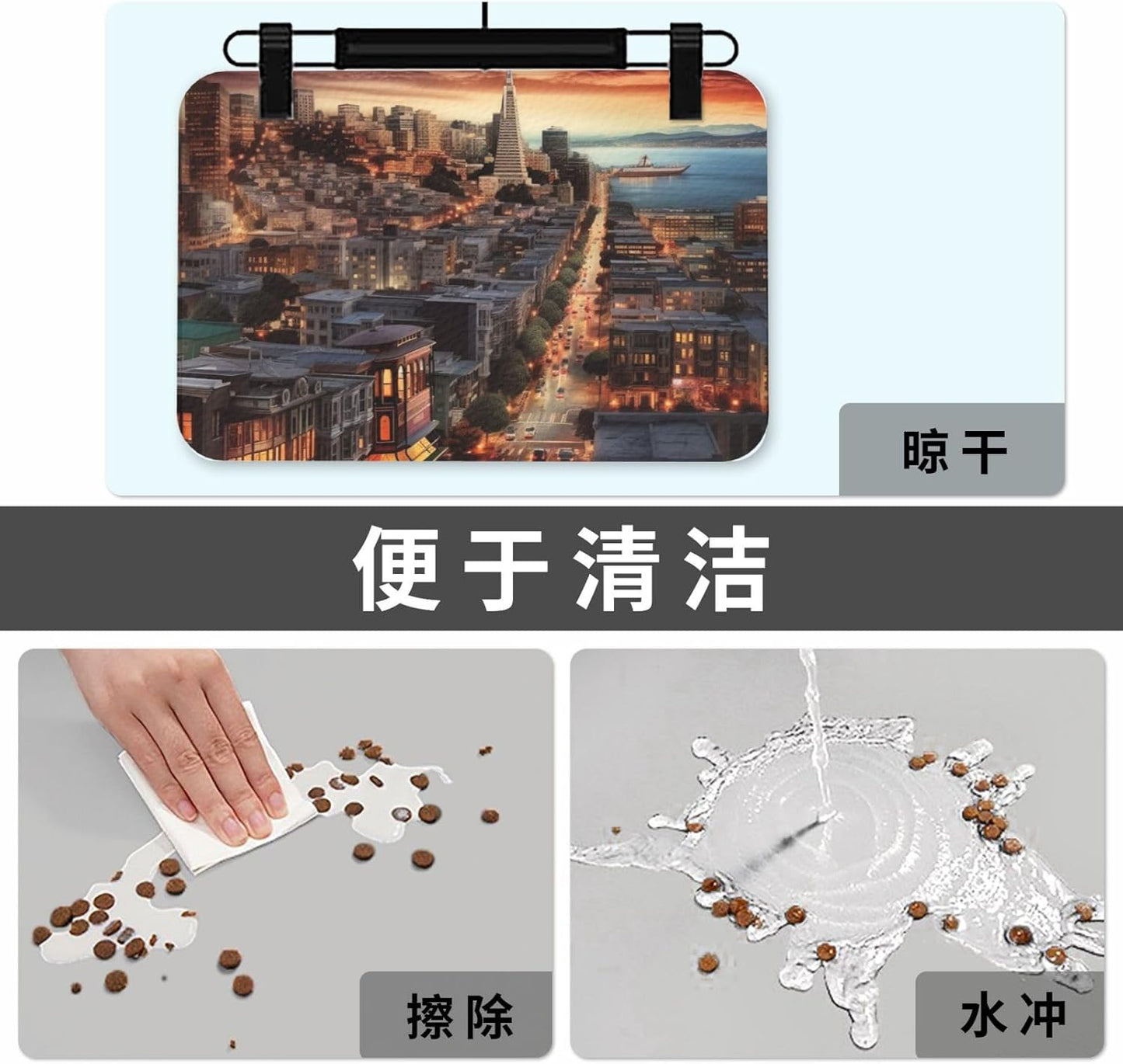 San Francisco Pet Feeding Mat 30x45cm Absorbent Leather Dog Cat Food Mats Non-Slip Dog Bowl Mats for Food and Water, Quick Dry Pets Placemats for Cats and Dogs Water Bowl