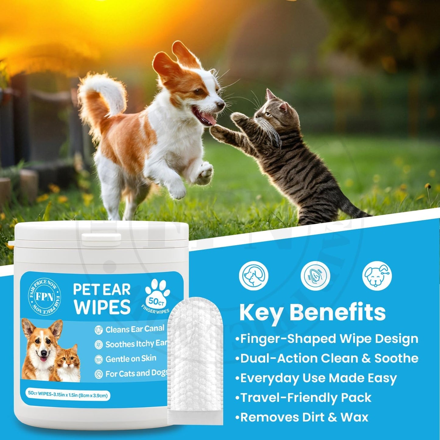 Kashmir FPN Dog Ear Wipes 50 Ct – Gentle Cleaning Wipes for Dogs, with Rosemary Extract Soft, Disposable, Non-Irritating Formula for Routine Ear Hygiene