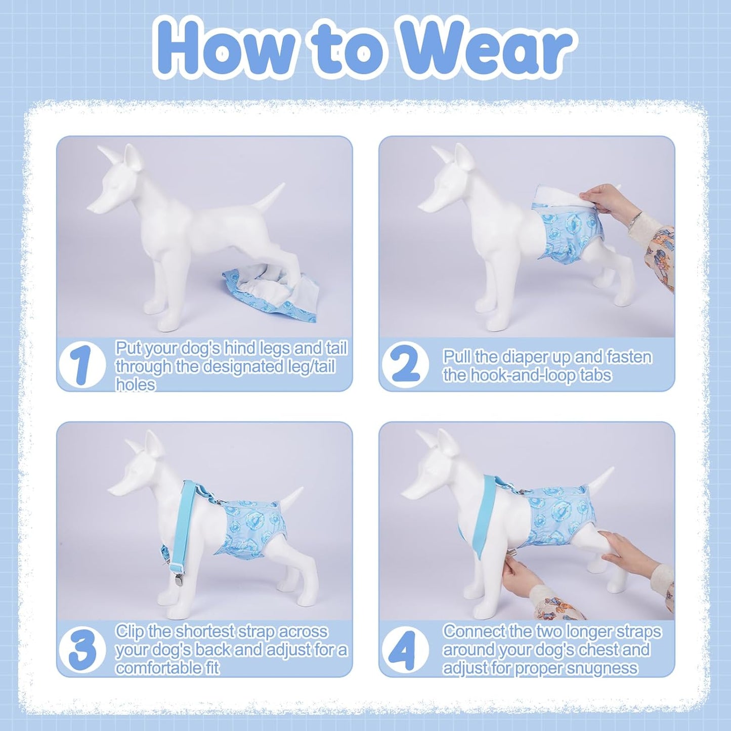 Reusable Female Dog Diapers with Suspender, Washable Dog Period Panties, Highly Absorbent Female Dogs Diapers for Heat Incontinence, X-Large