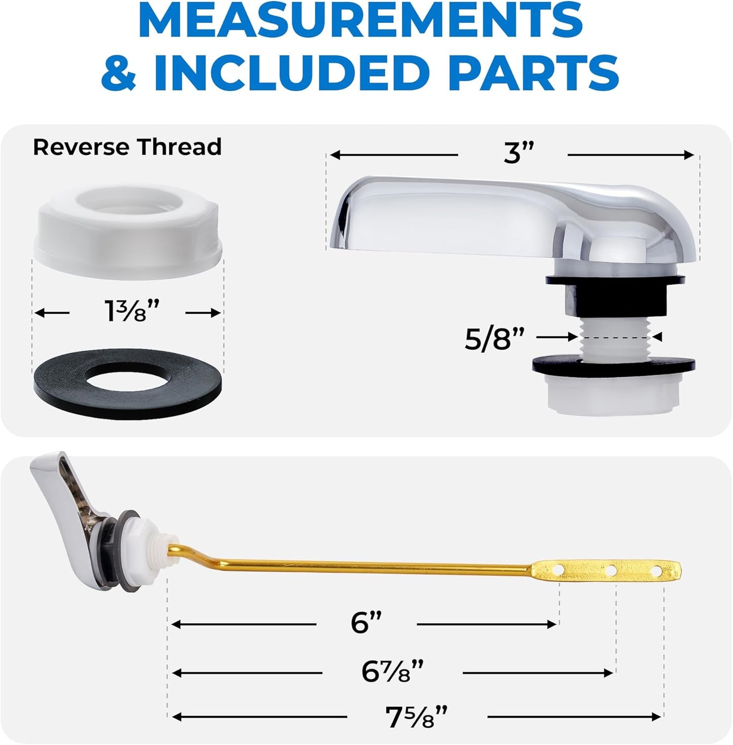 Qualihome Universal Toilet Tank Flush Lever, Chrome Finish Handle with Metal Nut, Fits Most Toilets (Side Mount)