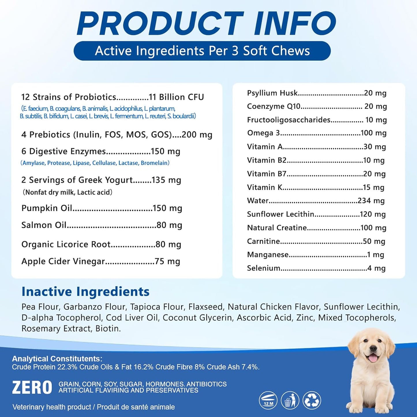 Probiotics for Dogs Dog Probiotic Chews for Yeast Gut Digestive & Immune Health, Itch Relief Ears Skin & Coat with 11Billion CFU Probiotics, 6 Enzymes& 4 Prebiotics, Pumpkin, Omegas & Vitamins, 200ct