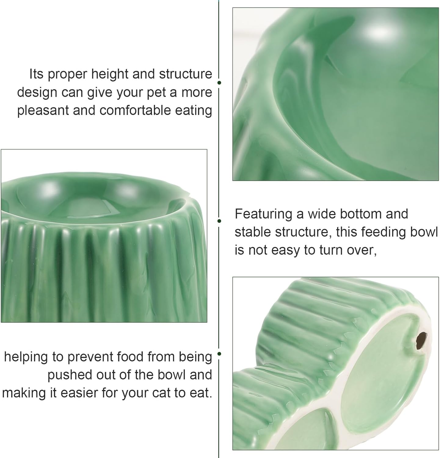 FAVOMOTO Elevated Ceramic Cat Bowl Set with Dual Height Raised Bowls, Non-tip Pet Feeder for Cats and Small Dogs, Green Food and Water Dish for Indoor Feeding