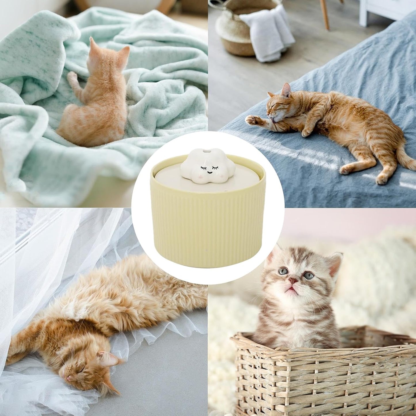 Cat Water Fountain - 1.2L Ceramic Automatic Pet Dispenser, Quiet Circulating Drinking System with Continuous Flow Filtration and Splash Resistant Bowl Design, Sturdy Hygienic Construction, Ideal for S