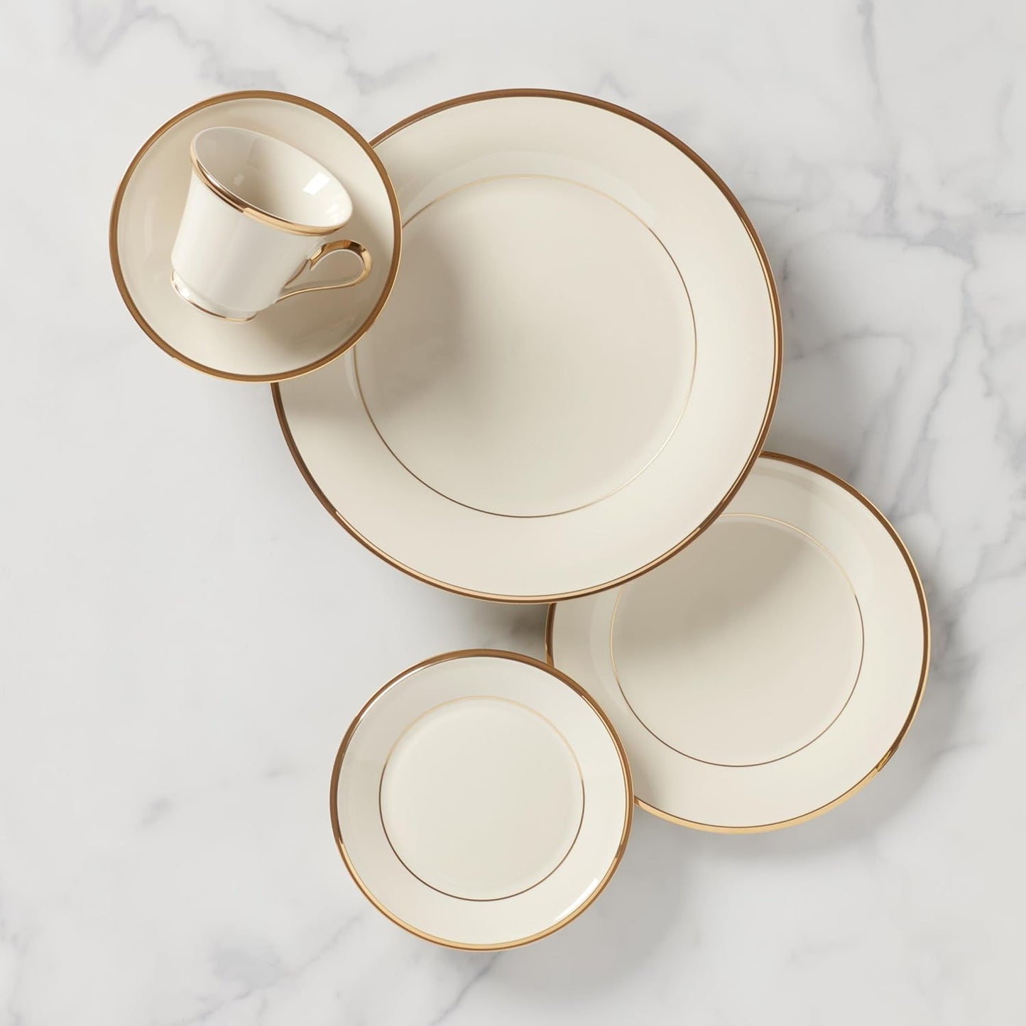Lenox Dinnerware Set, Eternal 5-Piece Place Setting, 24-Karat Gold Accents Set, Service for 1, Made Of Ivory Porcelain, Dishwasher Safe, Plates, Cups And Saucers, Home And Kitchen (Ivory, 5 Pcs)