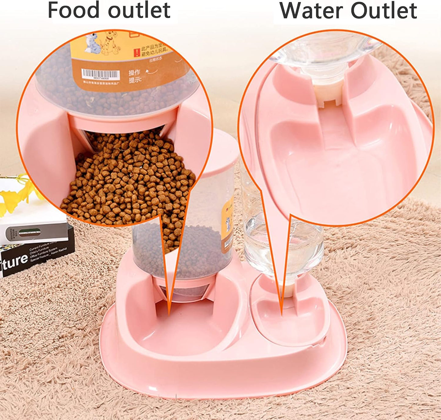 Automatic Gravity Dog Feeder, 2 in 1 Large Capacity Separated Rotatable Dog Food and Water Dispenser for Small Medium Cats, Dogs, Puppies and Rabbits