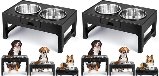 Elevated Dog Bowls, Stainless Steel Raised Dog Deep Bowl with Adjustable Stand, Double Dog Food and Water Bowl for Medium Large Dogs, 3 Heights 3.9”, 7.8”, 11.8” (Pack of 2)