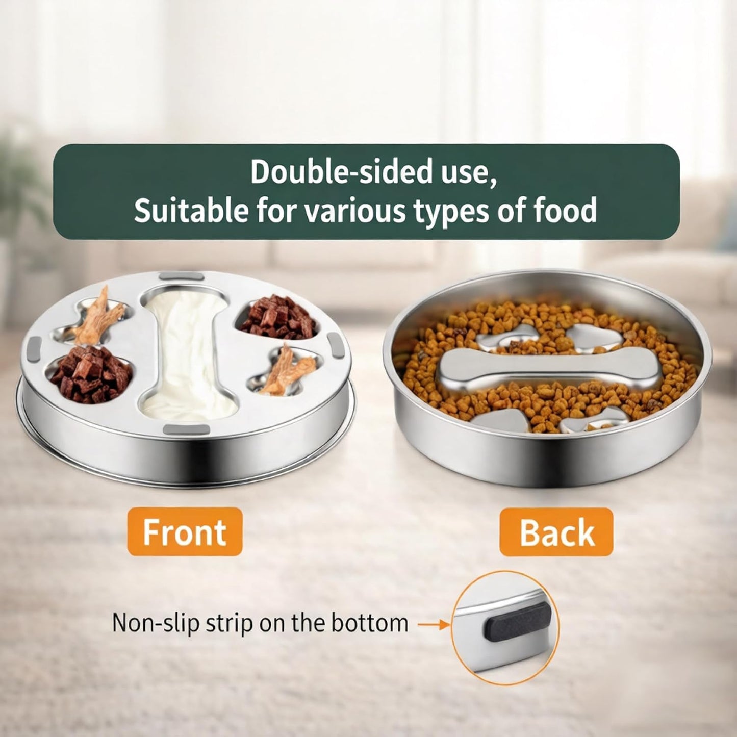 3 PCS Slow Feeder Dog Bowls, Stainless Steel Slow Feed Bowl for Dogs and Cats, Puppy or Cat Food Holder