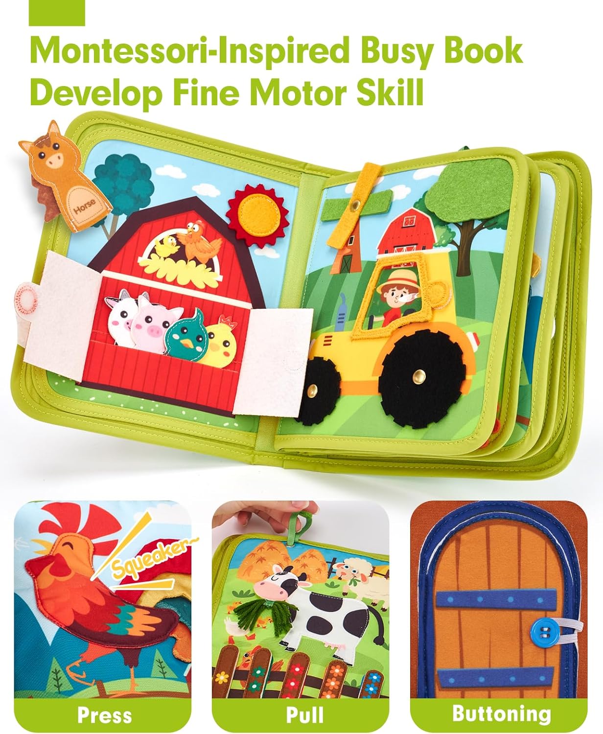 hahaland Busy Book for Toddlers 1-3 - Montessori Toys Busy Board for 1 Year Old Boy Gifts Girl Toys Educational Learning Quiet Activity Books Gifts Toddler Easter Basket Stuffers One Year Travel Toys