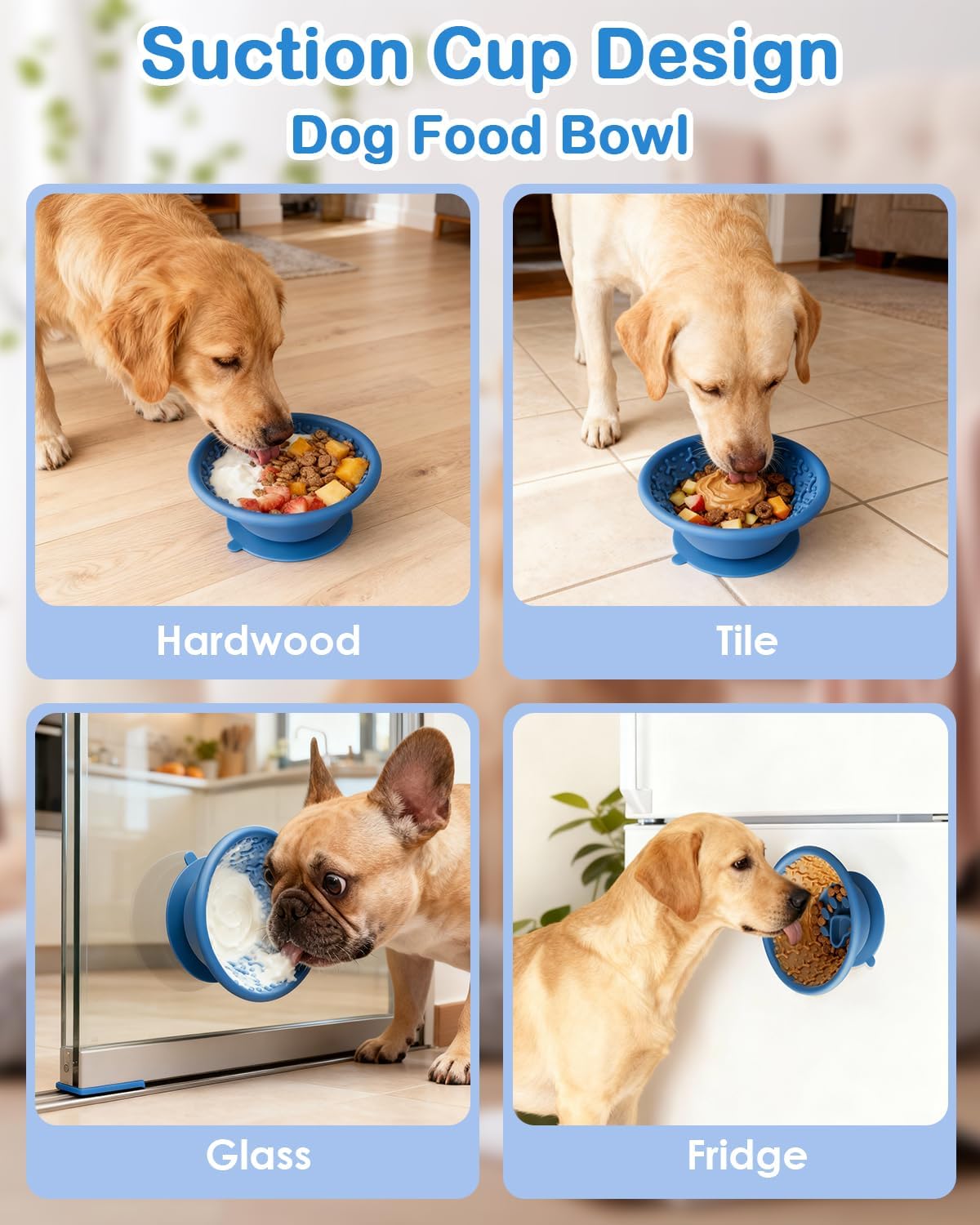 Dog Slow Feeder Lick Bowl to Prevent Fast Eating, Steel Reinforced Rim, Non-Slip Suction Base, BPA-Free Silicone, Dishwasher & Freezer Safe, Helps Extend Mealtime & Keep Dogs Calm(Blue)
