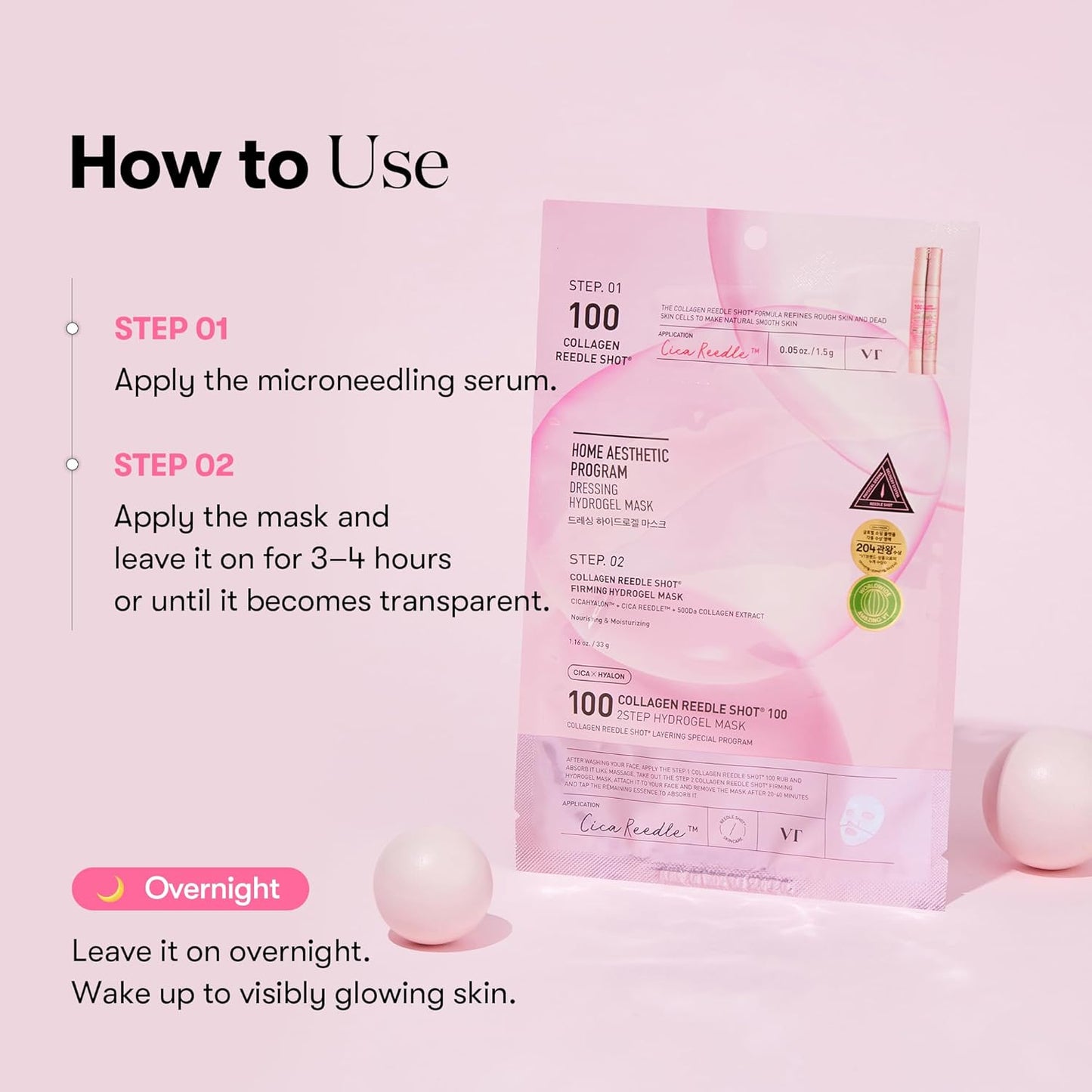 VT COSMETICS Collagen Reedle Shot 100 2-Step Hydrogel Mask (34.5g x 4ea), Firming & Elasticity Care, Exosome 500Da, Fine Lines, Hydrating Overnight Melting Mask, Korean Skincare, Facial Gel Mask