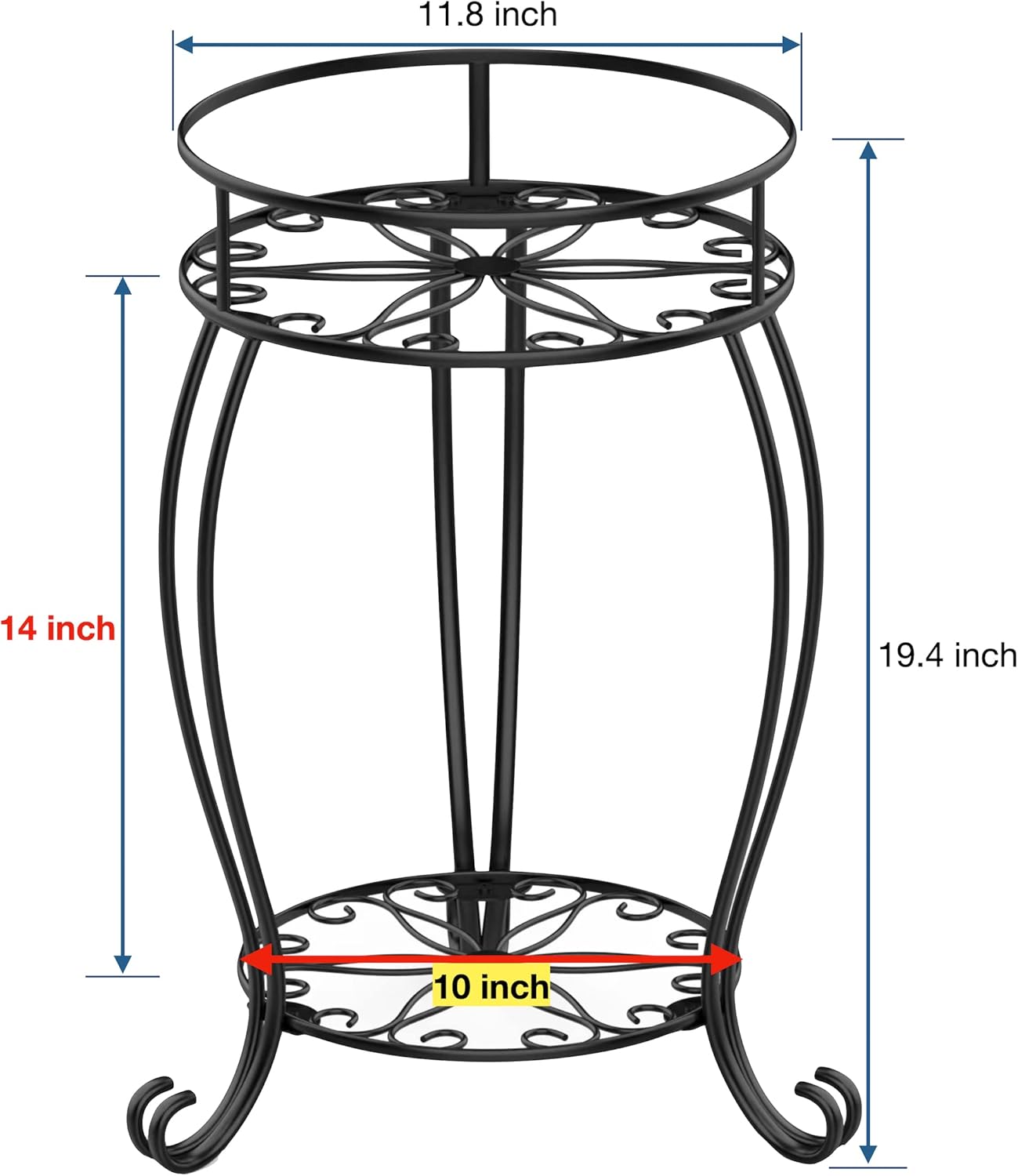 FaithLand Plant Stand, Heavy Duty Metal Planter Holder Indoor Outdoor, 2 Tier Round Potted Supports Rack, Corner Display Shelf Black