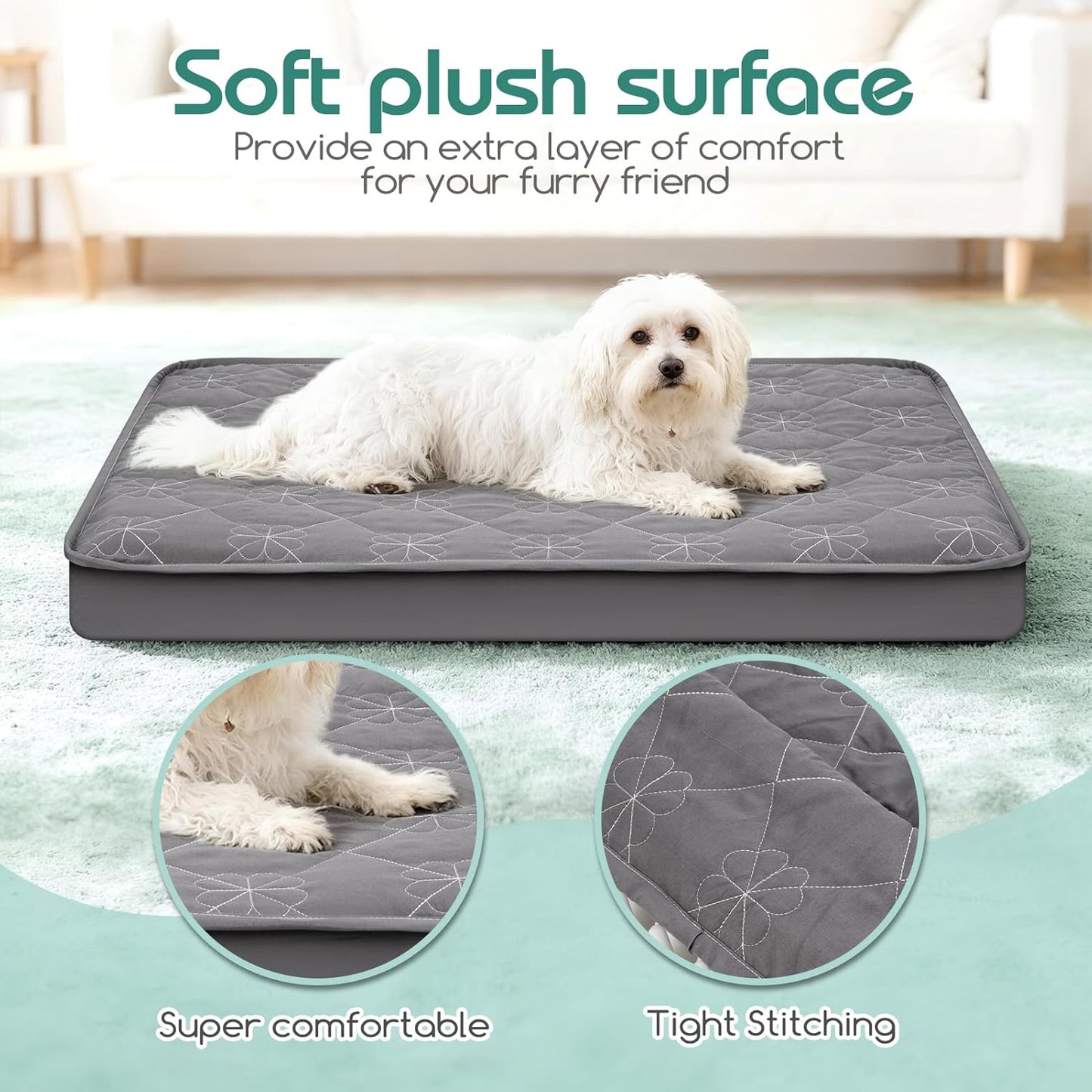 Waterproof Dog Bed Cover Replacement Washable 2 Pack, Soft & Noiseless Quilted Fitted Sheet with Elastic Band, Easy to Clean Dog Bed Sheets Pet Bed Liner for Dog/Cat - 36x27 Inch, Grey, Cover Only