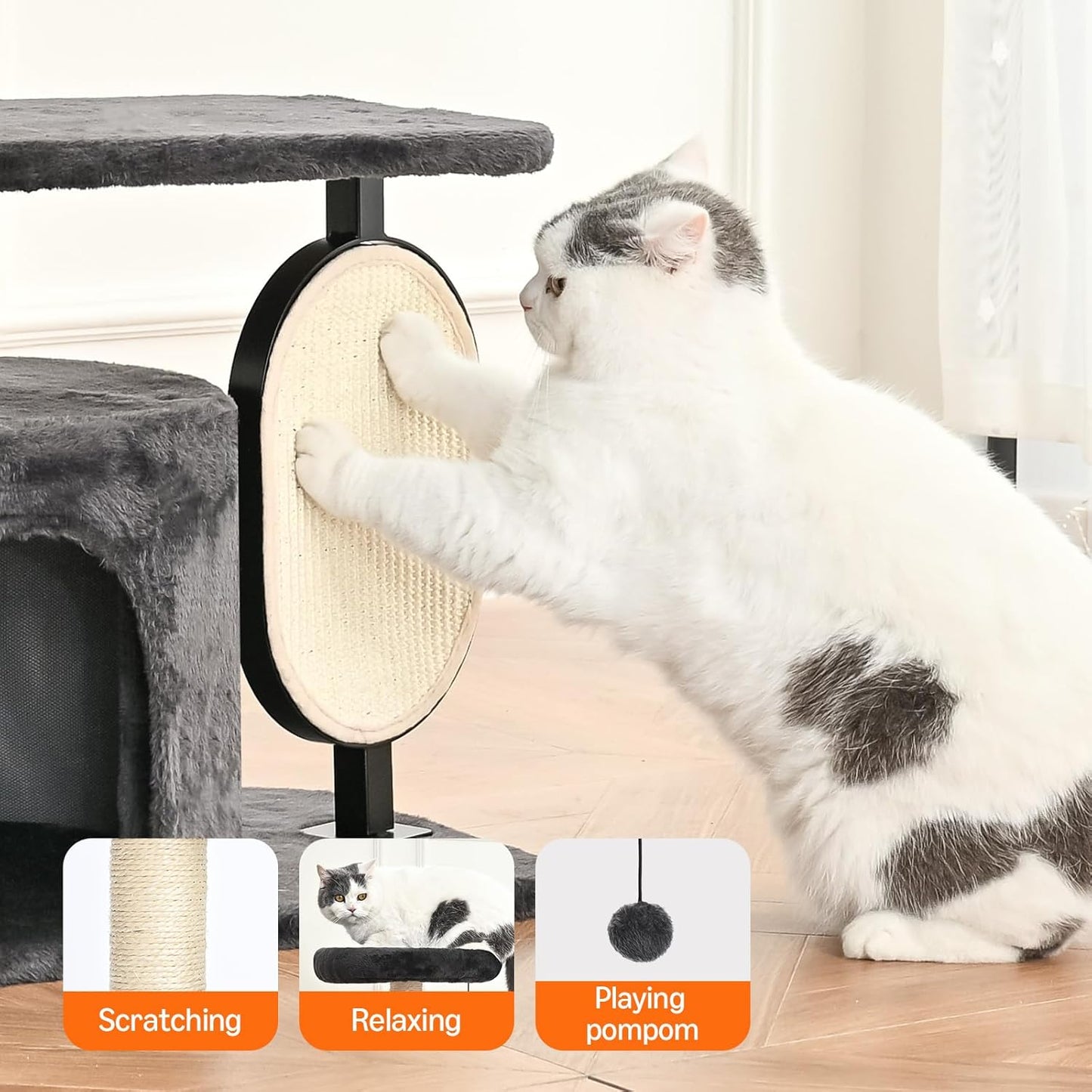 Amazon Basics Cat Tree Tower, Solid Steel Frame with Removable Scratching Pad, Gray, 32 Inches