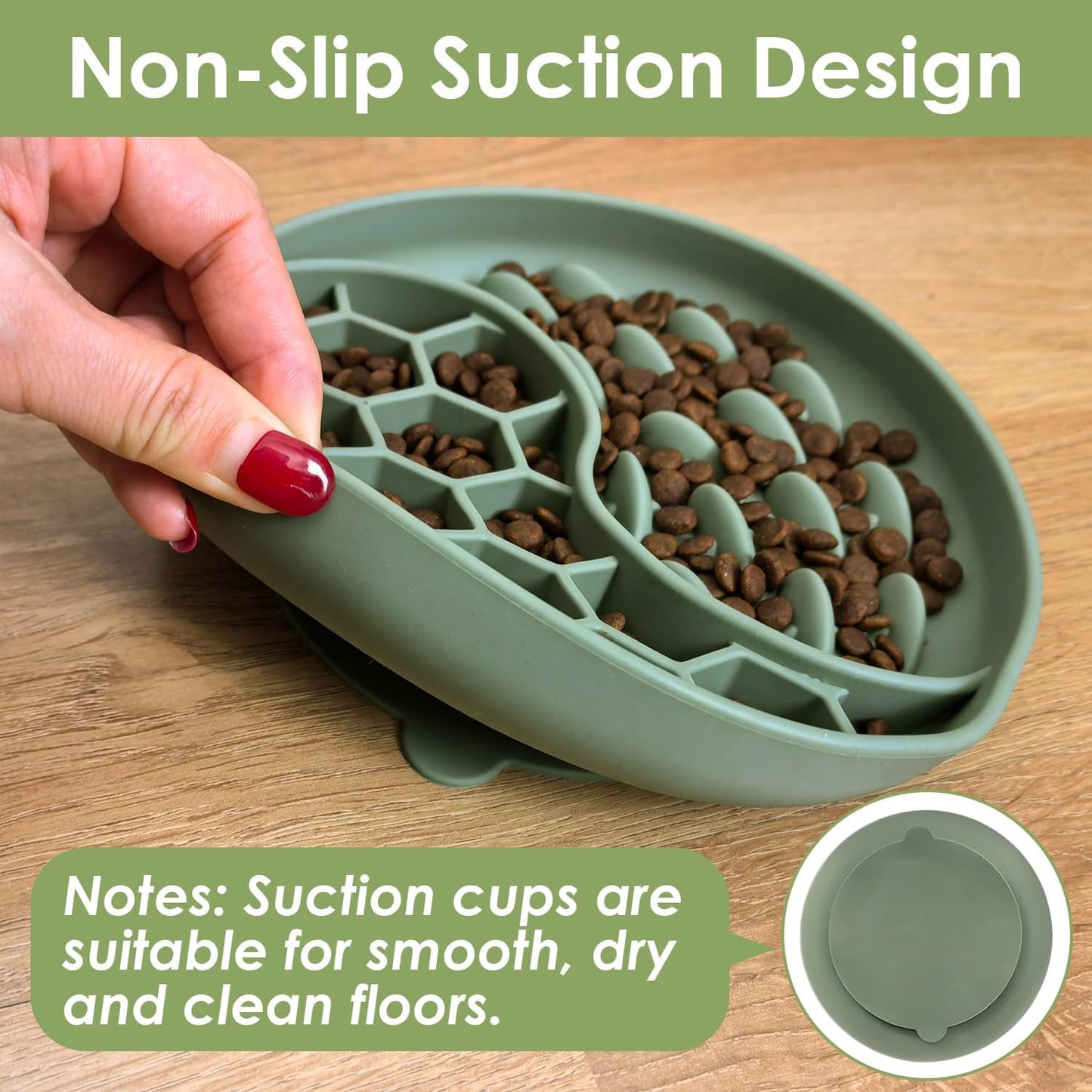 Slow Feeder Dog Bowls,Silicone Cat Feeding Bowls with Suction Cups, Anti-Choking, Non-Slip Design, Reduces Boredom, Anxiety, Ideal for Medium to Small Dogs & Cats(Olive Green)