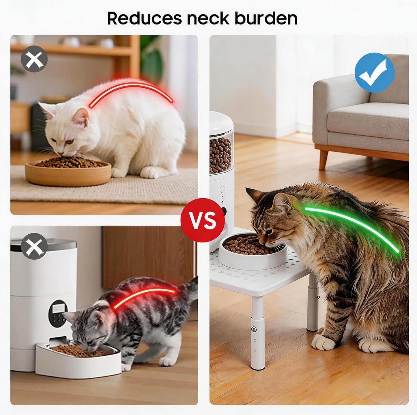 ‌Adjustable Automatic Cat Feeder Stand - Non-Slip Elevated Holder for Cats/Puppies, Fits Most Automatic Feeders & Water Dispensers, White(Holder ONLY)