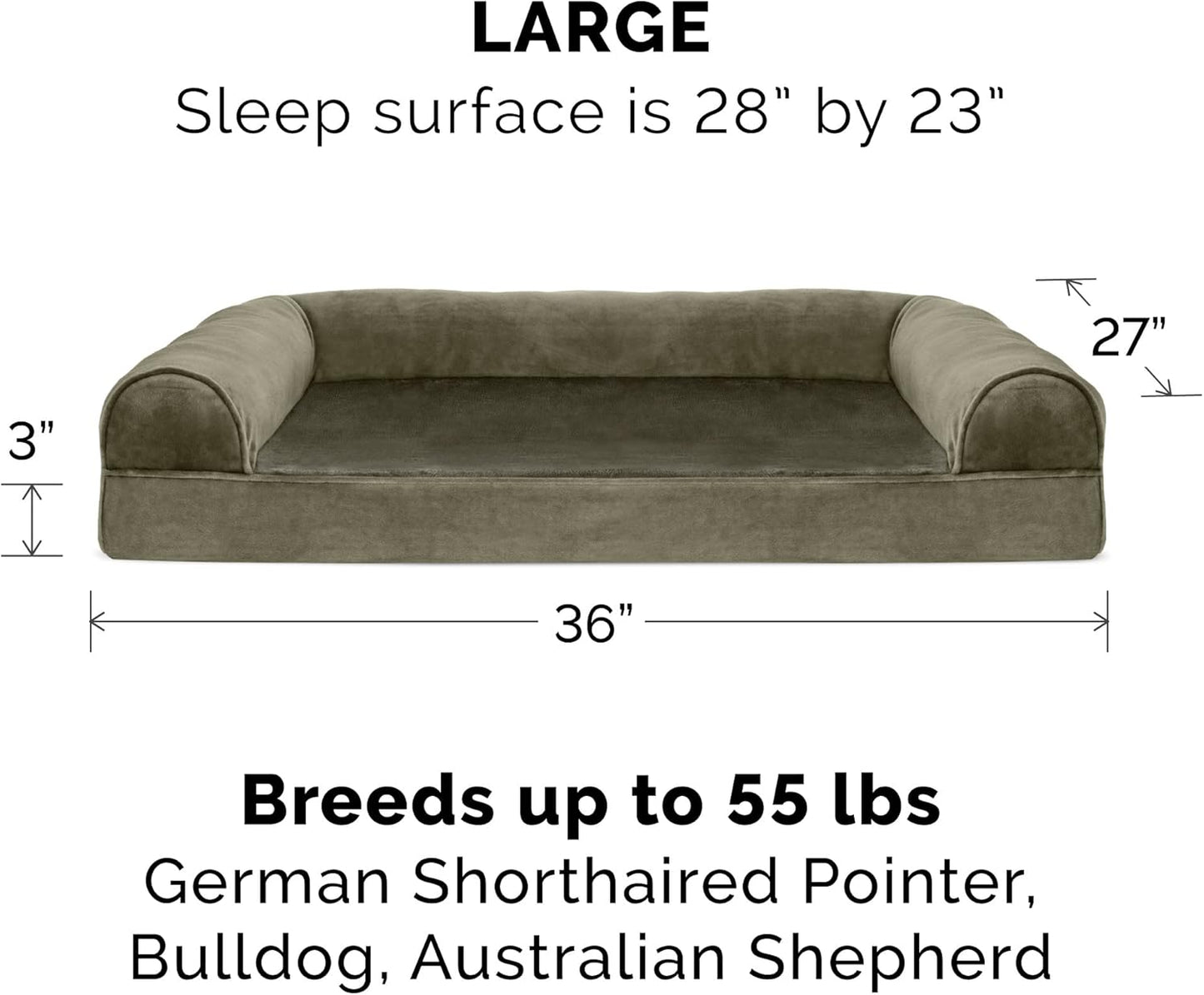 Furhaven Dog Bed Sofa Sofa - Dark Sage, Large W/Same Size Waterproof Liner