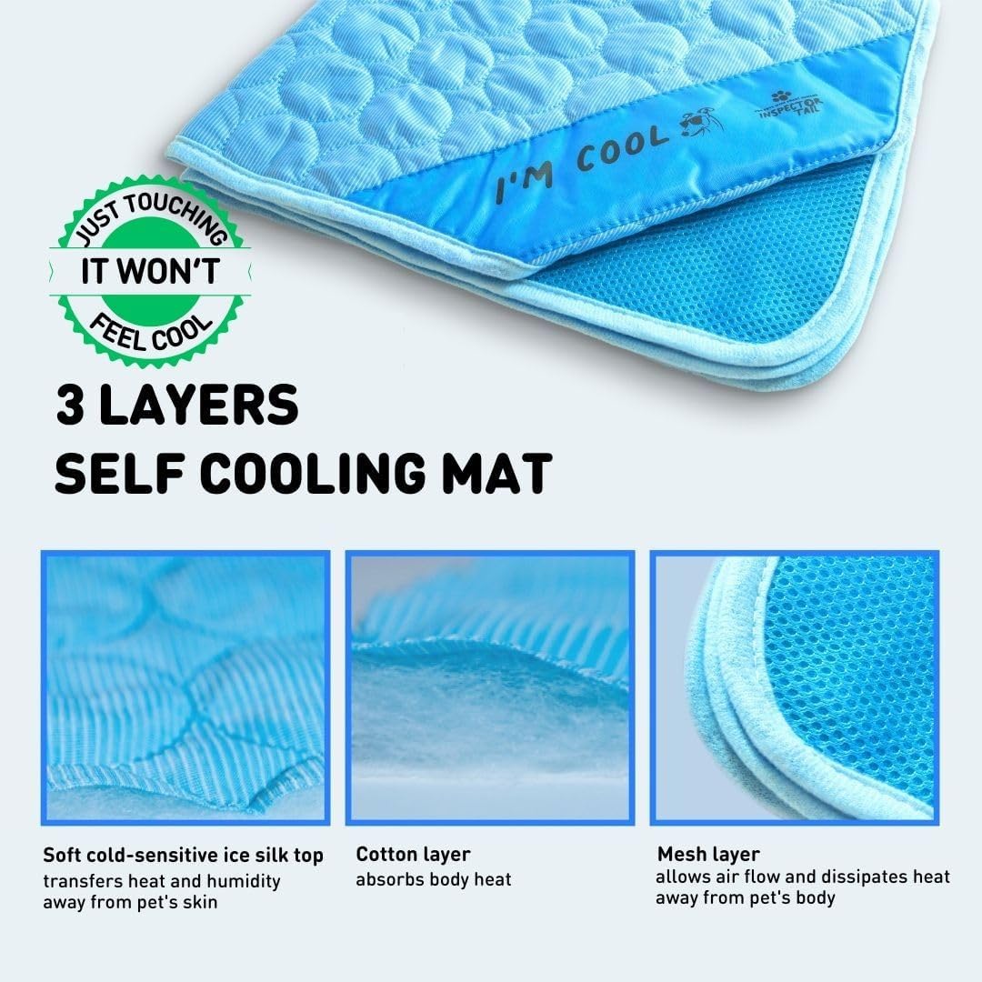 INSPECTOR TAIL Self Cooling & Traveling Mat + Free String Bag Pack/Washable & Portable Pet Soft Pad for Indoor or Outdoor/Perfect for Dog & Cats for Car Travel Kennel Sofa Bed Floor/Blue