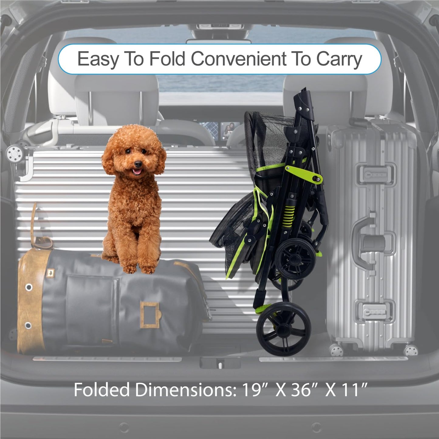 27.2” Buddy Buggies Foldable Pet Stroller - Shock Absorbing Frame with Storage - Machine Washable Fabric - Durable Mesh & UV Protected Retractable Canopy - Cat & Dog Stroller Up to 60lb