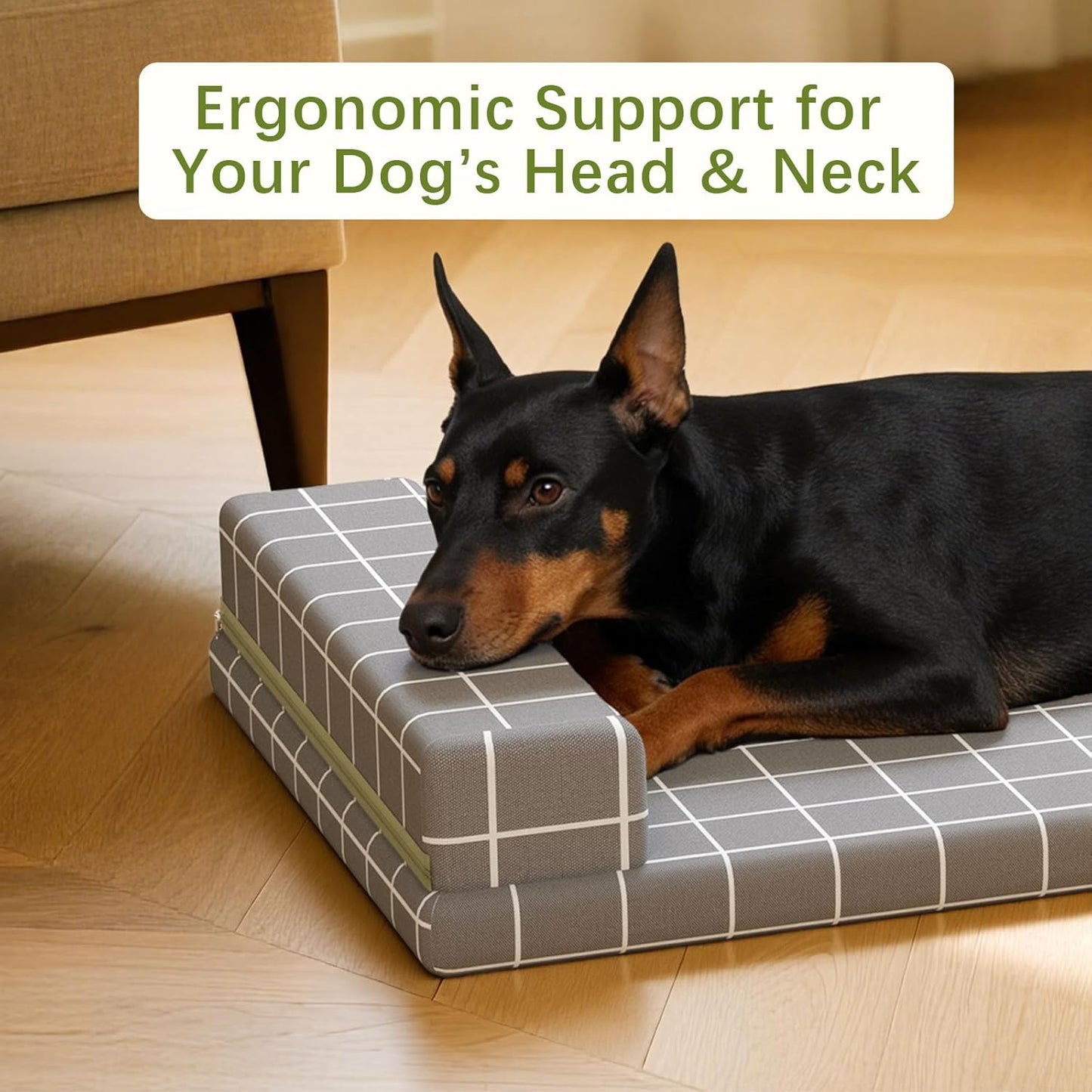Orthopedic Dog Bed Mat Sponge-Filled with Pillow, Machine Washable with Removable Cover, Breathable Soft Fabric, Durable for Crate Training, Couch Lounging & Travel
