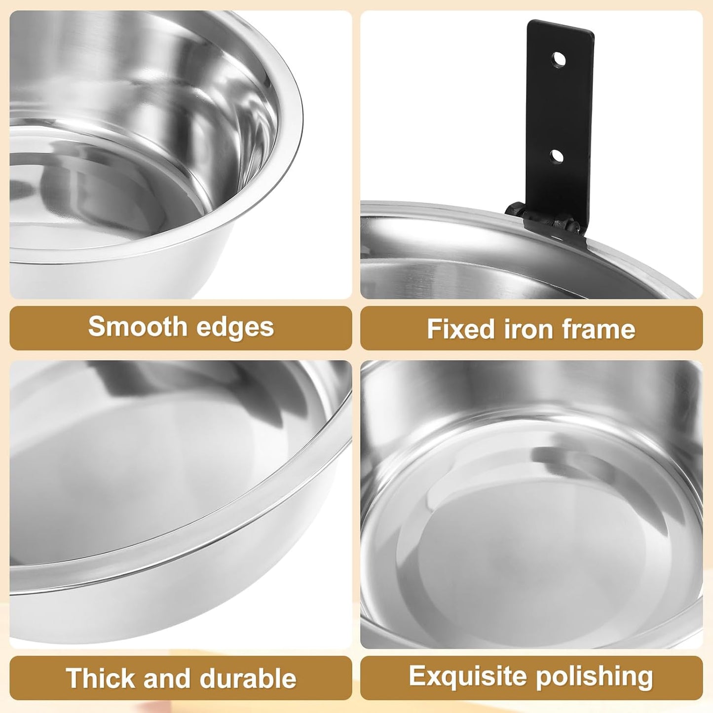 Raised Dog Bowl and Wall-Mounted Pet Feeding Dish, Stainless Steel Elevated Food and Water Bowl, 8-inch, Suitable for Large Dogs and Convenient Home Use