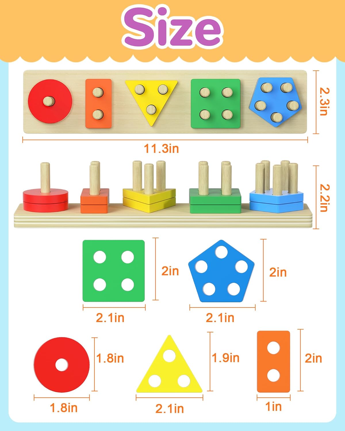 Montessori Toys for 1 2 3 Year Old Boy Girl, Toys for Ages 2-4 Toddlers Kids Baby, 1 2 Year Old Birthday Gifts, Wooden Learning Puzzles Easter Basket Stuffers Toys for Toddlers 1-3