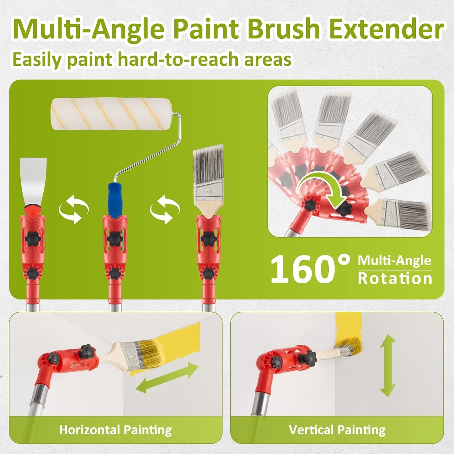 House Paint Roller Kit with Extension Pole, Home Wall Painting Supplies Set, with Paint Brush, Paint Tray, Multi-Angle Paint Brush Extender