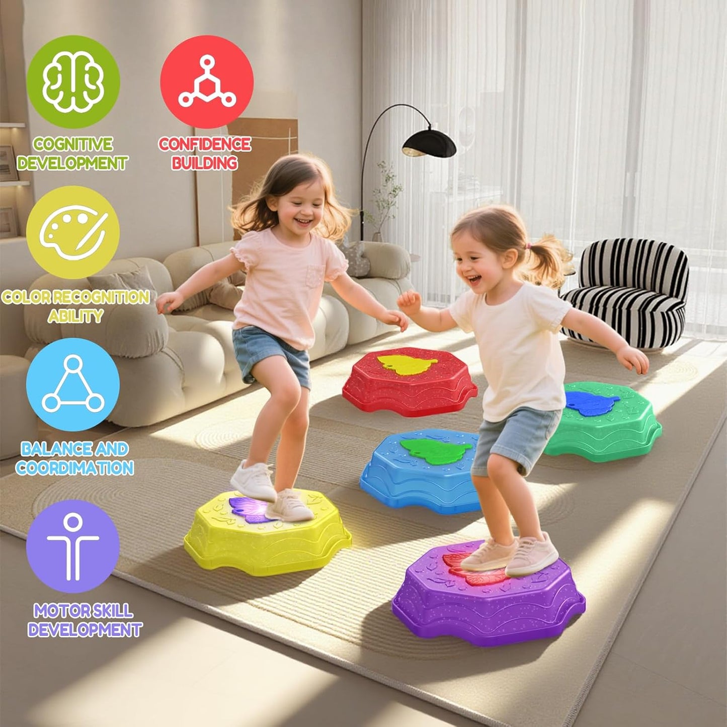 Stepping Stones for Kids with Light & Music,Toddler Sensory Toy for Obstacle Course Coordination，4 Year Old Girl Birthday Easter Gifts for Kids Boys Girls 3+