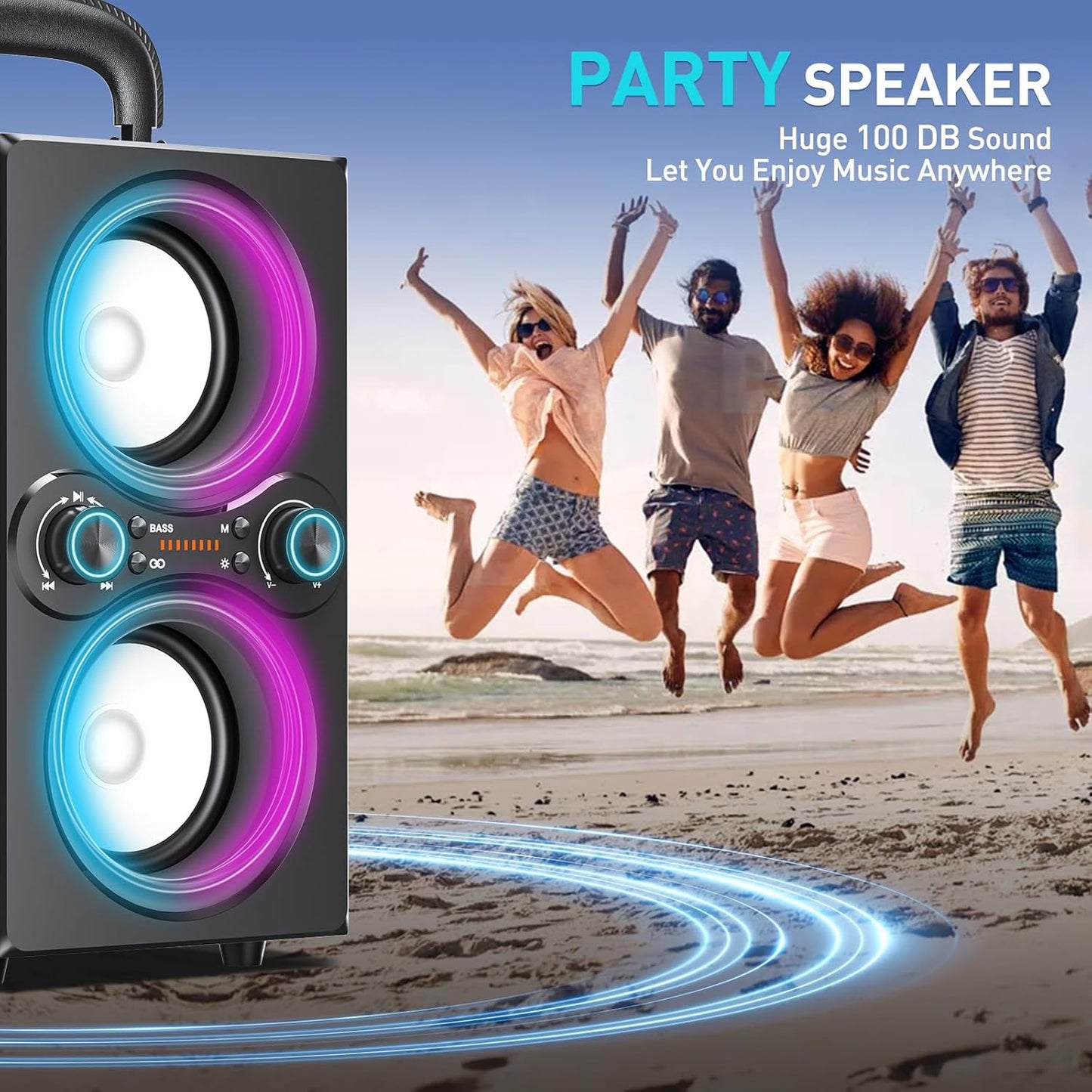 Bluetooth Speakers, 80W(Peak) Wireless TWS Portable Bluetooth Speaker, Beat-Driven Lights, 100dB Loud Stereo Speaker with BassUp, Speakers with Subwoofer for Outdoor, Party, Camping