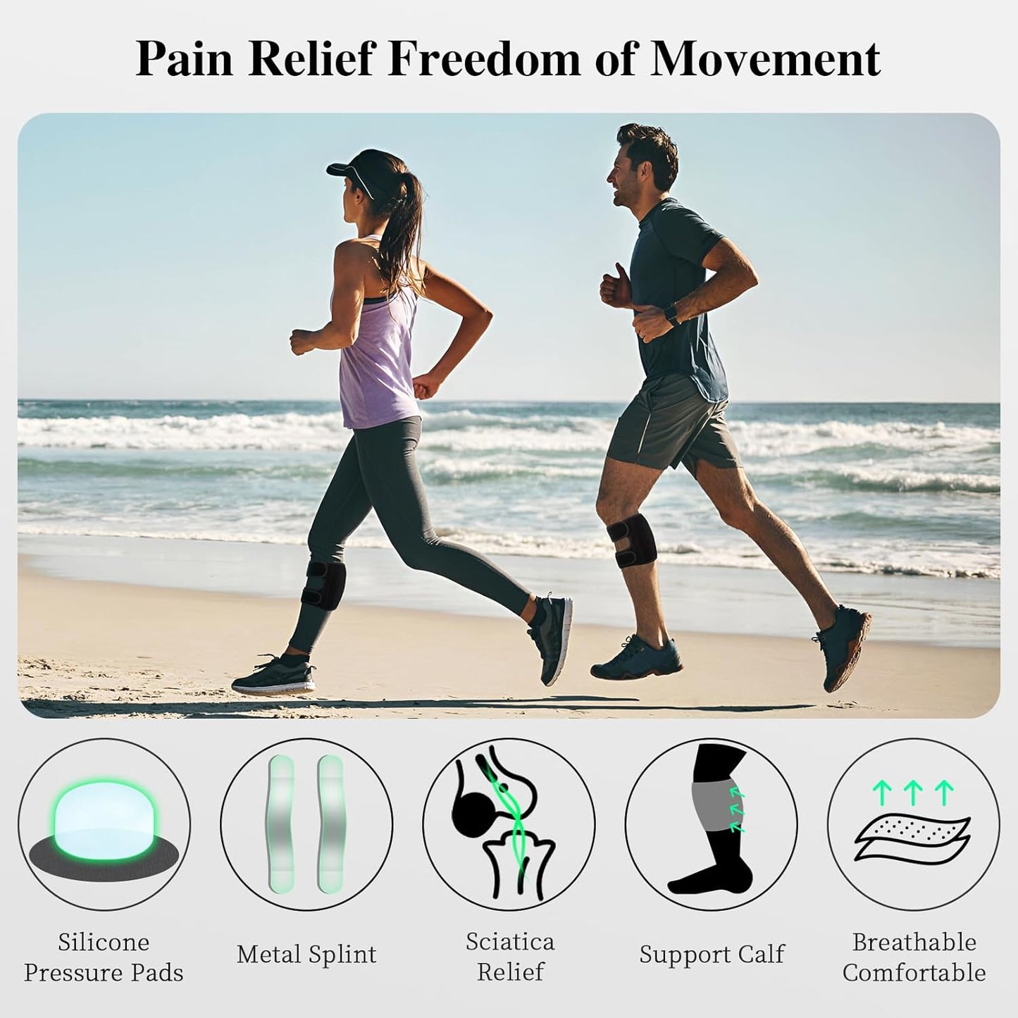 Sciatica Pain Relief Devices Brace,Sciatic Ease Calf Support Brace for Leg Shin Pain Relief,Sciatic Nerve Knee Brace with Dual Adjustable Pressure Pads Targeted Compression, Fits for Men and Women