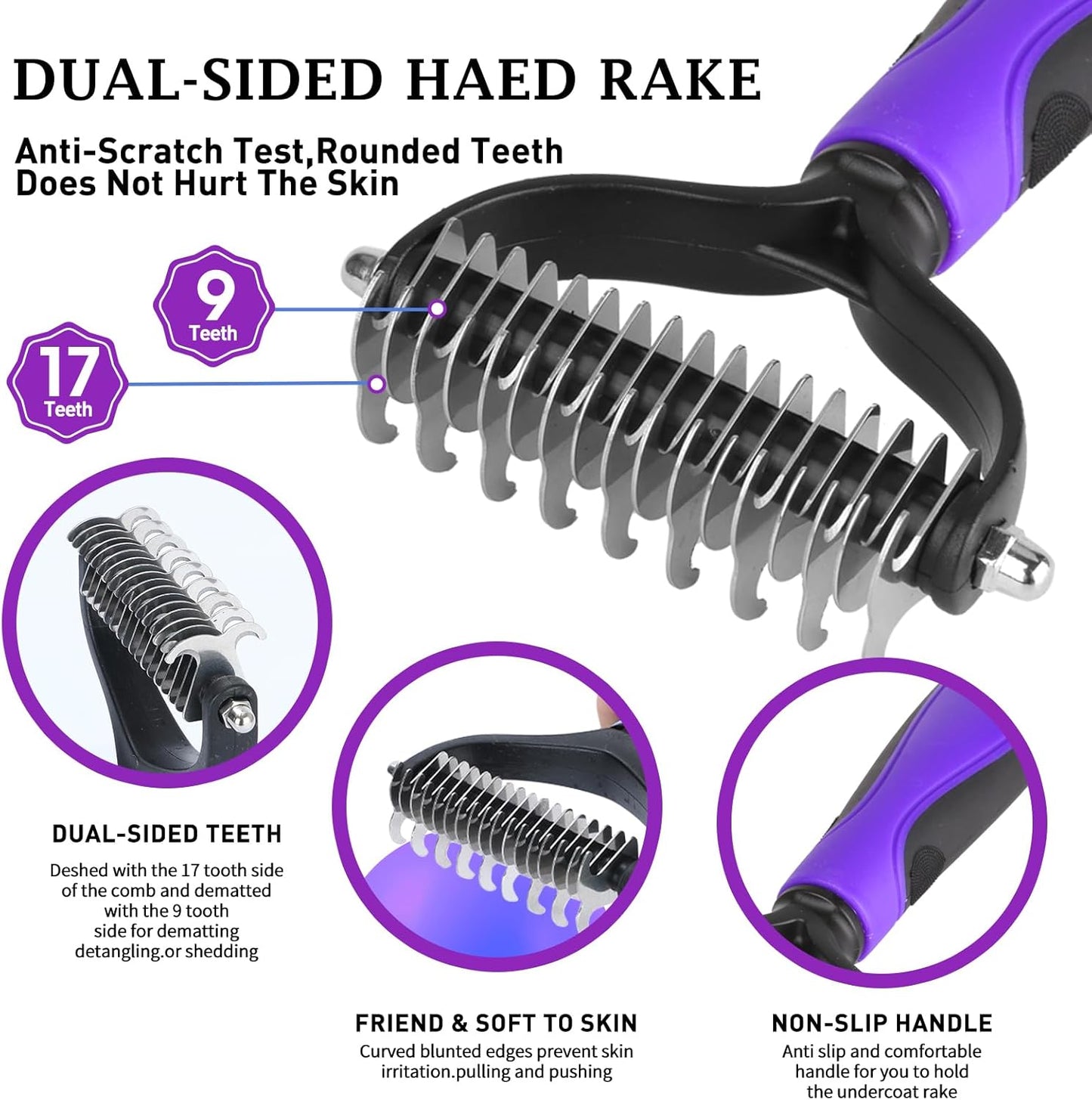 3PC Dog Brush Kit - Self-Cleaning Slicker Brush with Bath Brush & Undercoat Rake | Deshedding Tools for Large - Small Dogs & Cats, Professional Pet Grooming Set for Heavy Shedding, Purple