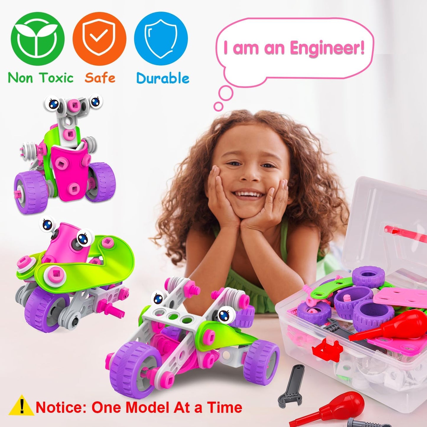 STEM Toys for 4 5 6 7 8+ Year Old Girl Birthday Gifts Pink Educational Building Toys for Kids Ages 4-8 5-7 8-10 Stem Activities Construction Toy for Girls 4-6 6-8 Creative Games Easter Idea Gift
